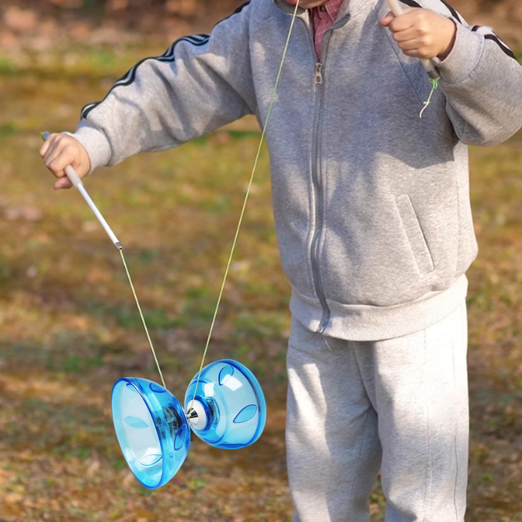Set Yoyo Cinese con Triplo Cuscinetto Diabolo Yoyo Blu con Borsa a Rete con Corde per Bambini e Adulti