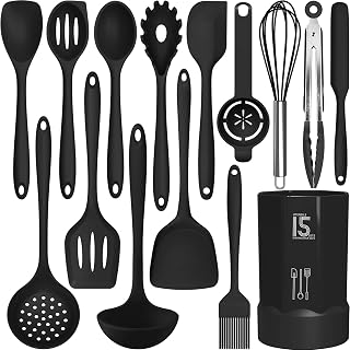 AOTHOD 446°F Heat Resistant Silicone Cooking Utensils Set, 15-Piece Nonstick Safe Kitchen Tools with Holder, BPA-Free Dishwasher Safe
