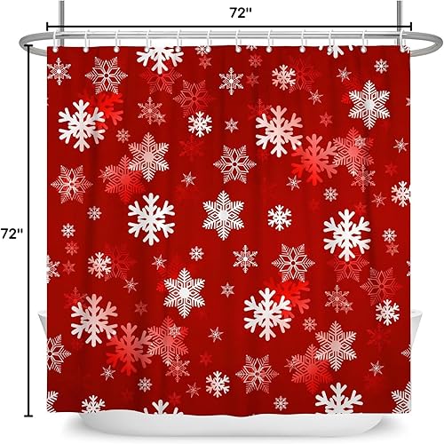 Miniatura 8 de Cortina de ducha con copos de nieve, cortinas de ducha rojas de Navidad, juego de cortinas de ducha para baño, 72 x 72 pulgadas con 12 ganchos