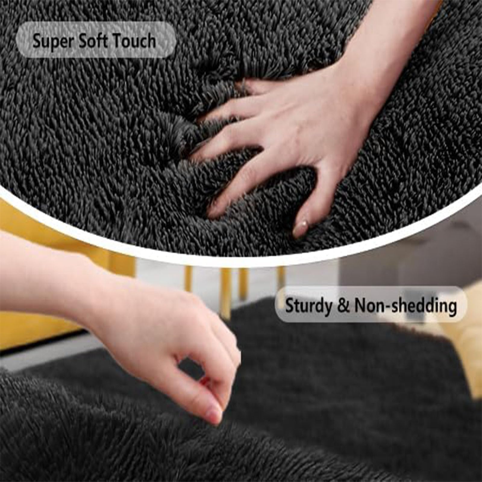 Alfombra para Salón 145 x 225 cm Fácil de Limpiar, No Se Desprenden, Antideslizante Esponjosas Tapete Sala Alfombra Salón Moderno para O Dormitorio, Negro