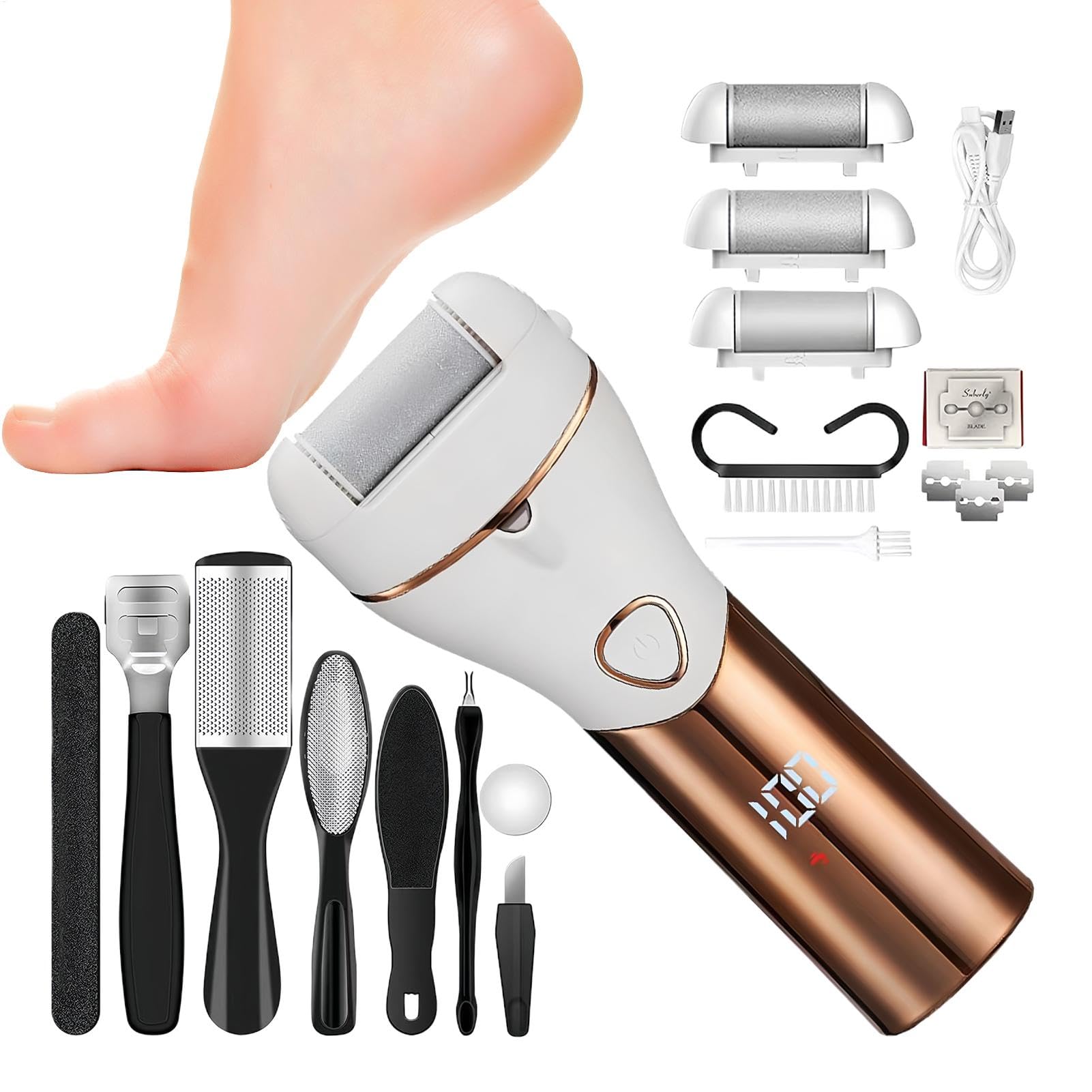 Kit Pedicure Elettrico Kit Cura Dei Piedi Per Rimuovere Calli E Callosità | Strumenti Pedicure Kit completo trattamento piedi adatto a pelle dura e morta, screpolata, secca, , per donne