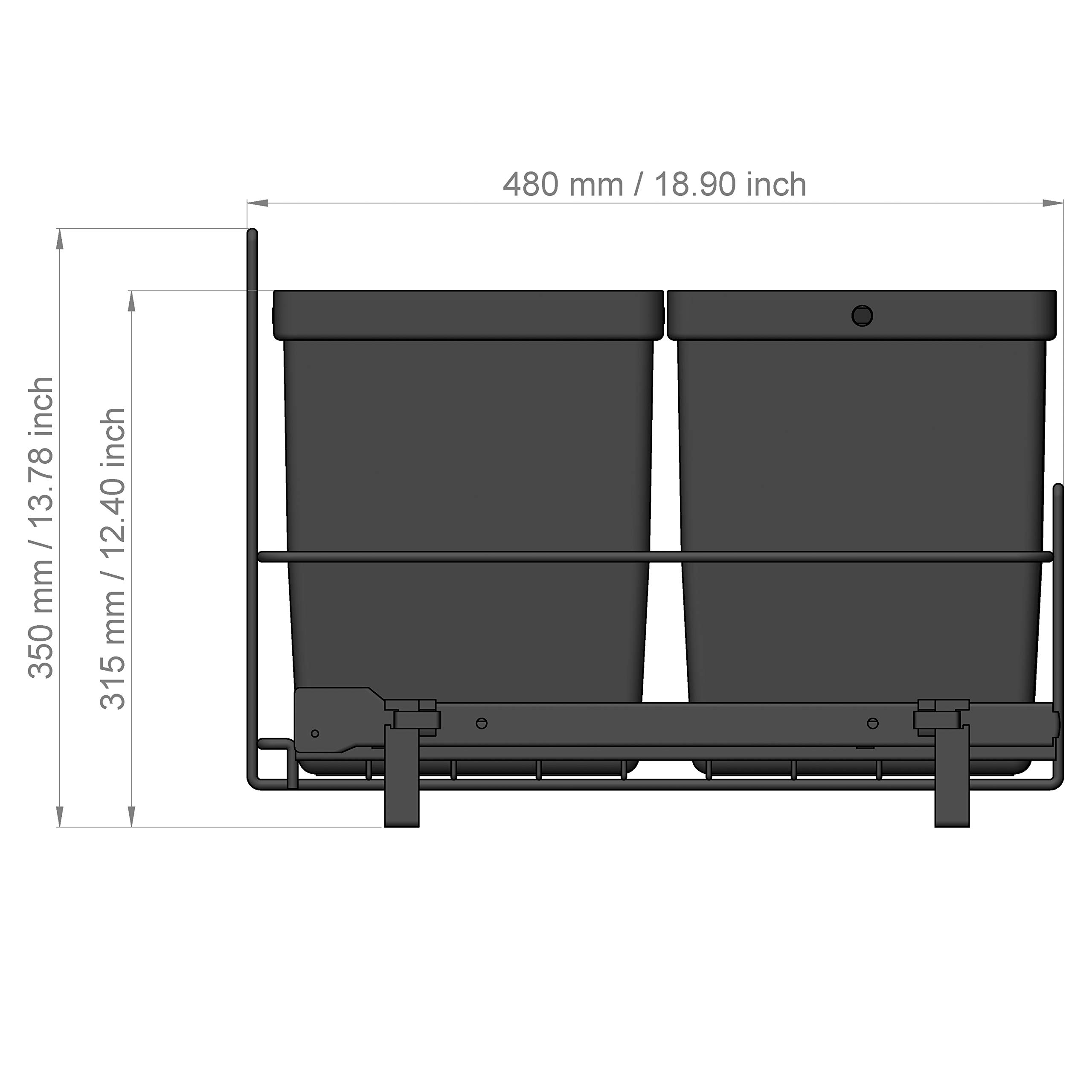 LM 79/3 Wysuwany Kosz na Śmieci do Zabudowy - 1x16L 2x8L, System Segregacji w Kolorze Antracytowym, 33,2 x 48 x 35,5 cm - Szafka pod Umywalkę