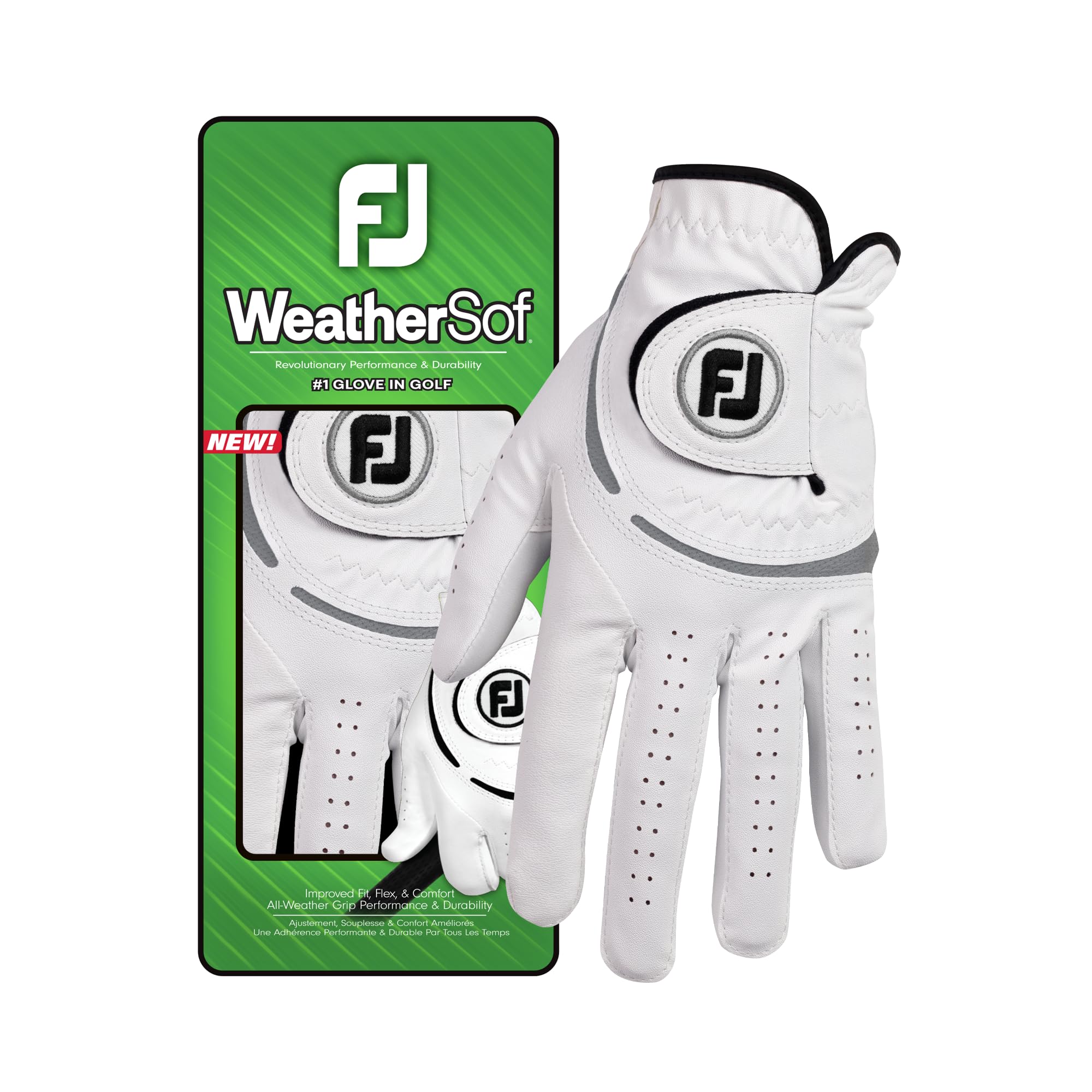 FootJoy WeatherSof Men's Golf Glove, Left Hand (for Right Handed Golfer), White/Grey, S EU