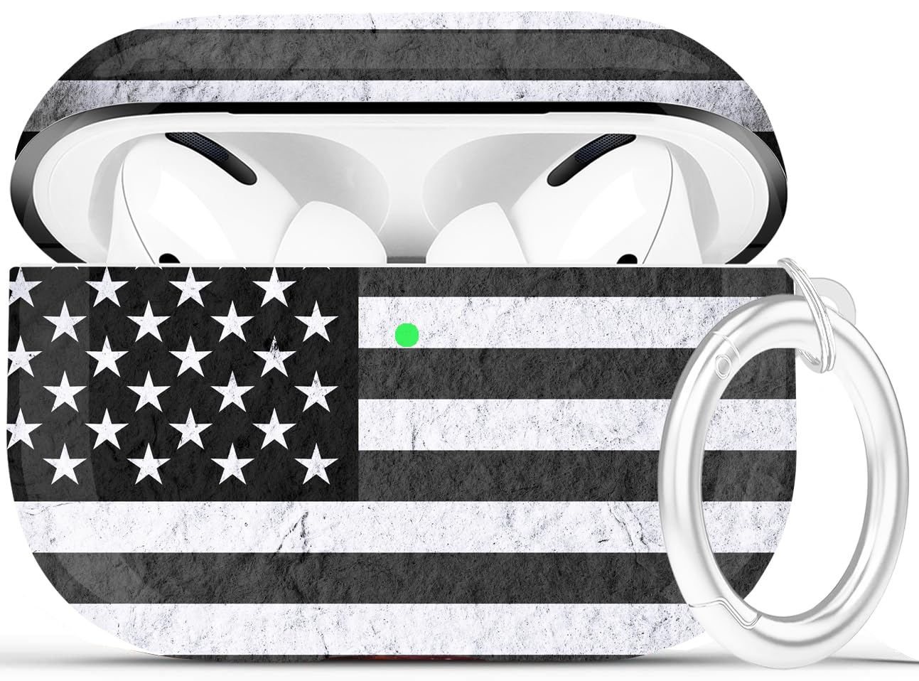 Airpods Pro Case - YOMPLOW Protective Hard Case Cover Skin Portable & Shockproof Women Girls with Keychain for Apple Airpods Pro Charging Case (American Flag - Black/Grey)-image-14