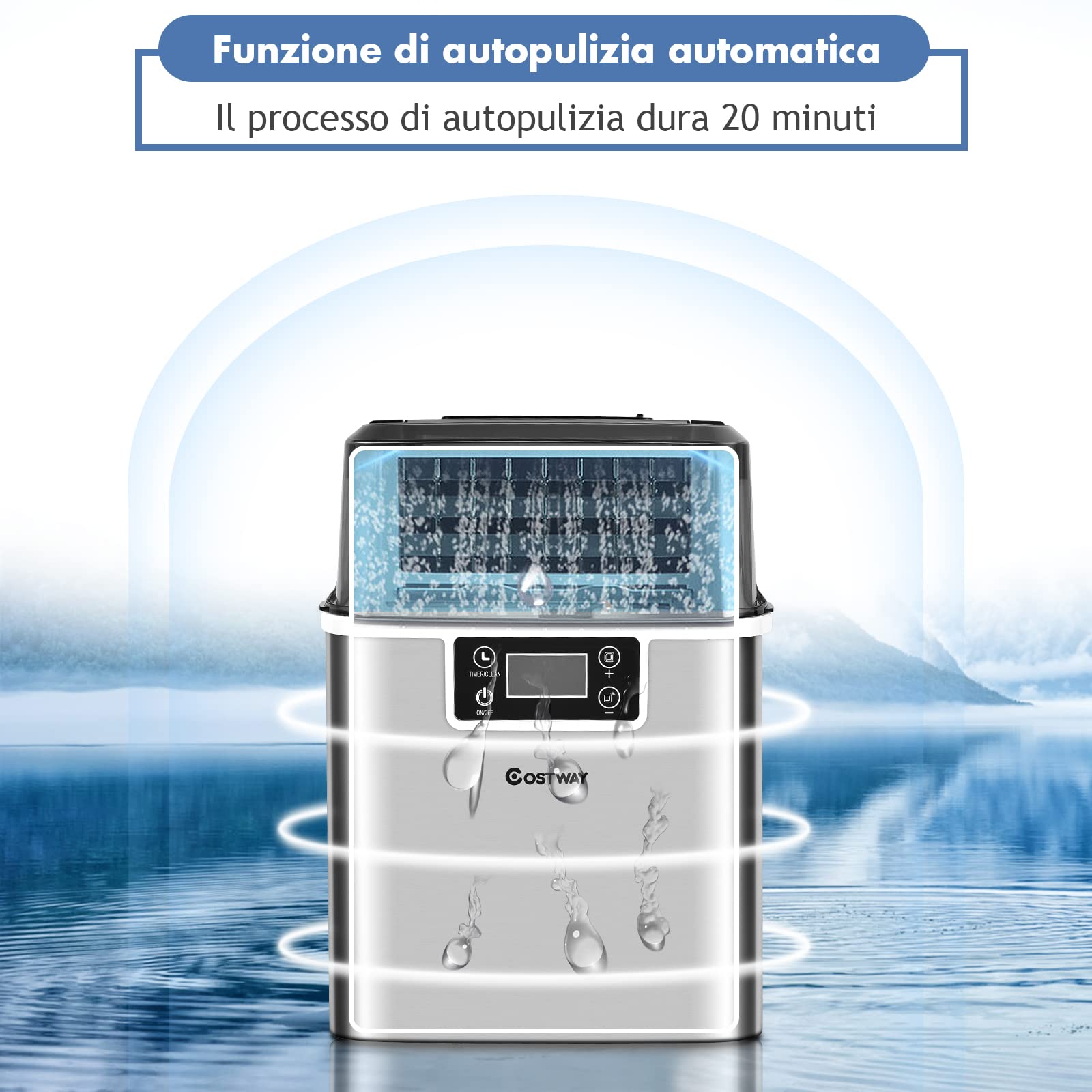 COSTWAY Macchina del Ghiaccio, Macchina del Ghiaccio Elettrica con Superficie Forata, con Cucchiaio Porzionatore, 18KG/24h, 3,2 L, Ideale per Casa e Ufficio