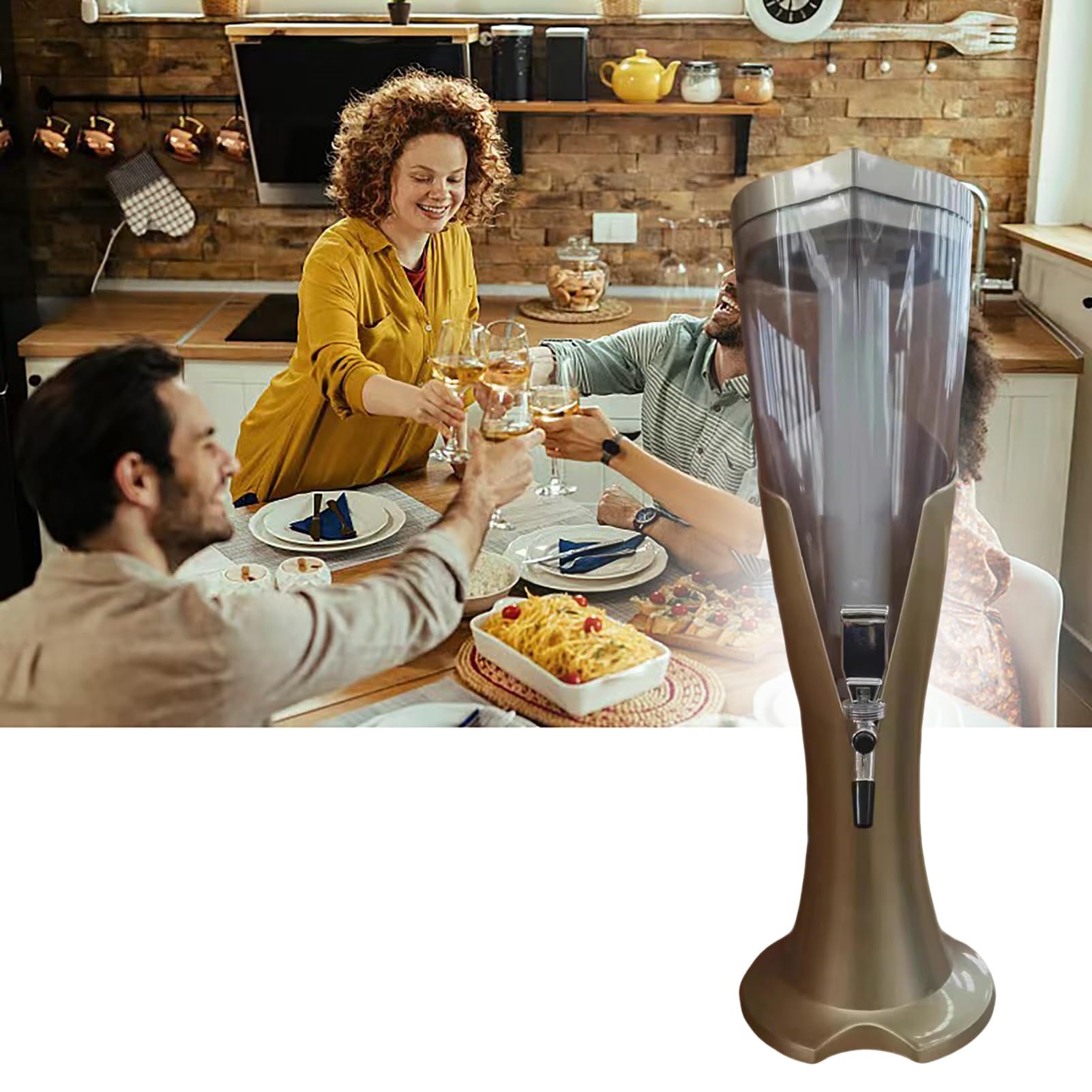 Girafe Biere Distributeur de Bière Domestique avec Robinet et Éclairage, Distributeur de Boissons de 1,5/2/3 L pour Bureau, Distributeur de Margaritas pour Bars et Fêtes(Gold,3 L)