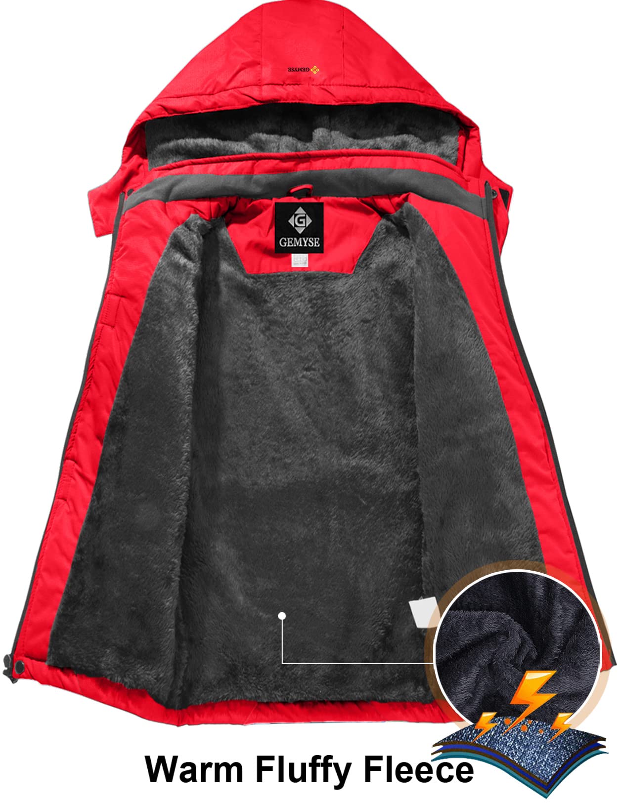 GEMYSE Veste de Ski Imperméable de Montagne pour Garçon Manteau d'hiver Extérieur en Polaire Coupe-Vent avec Capuche