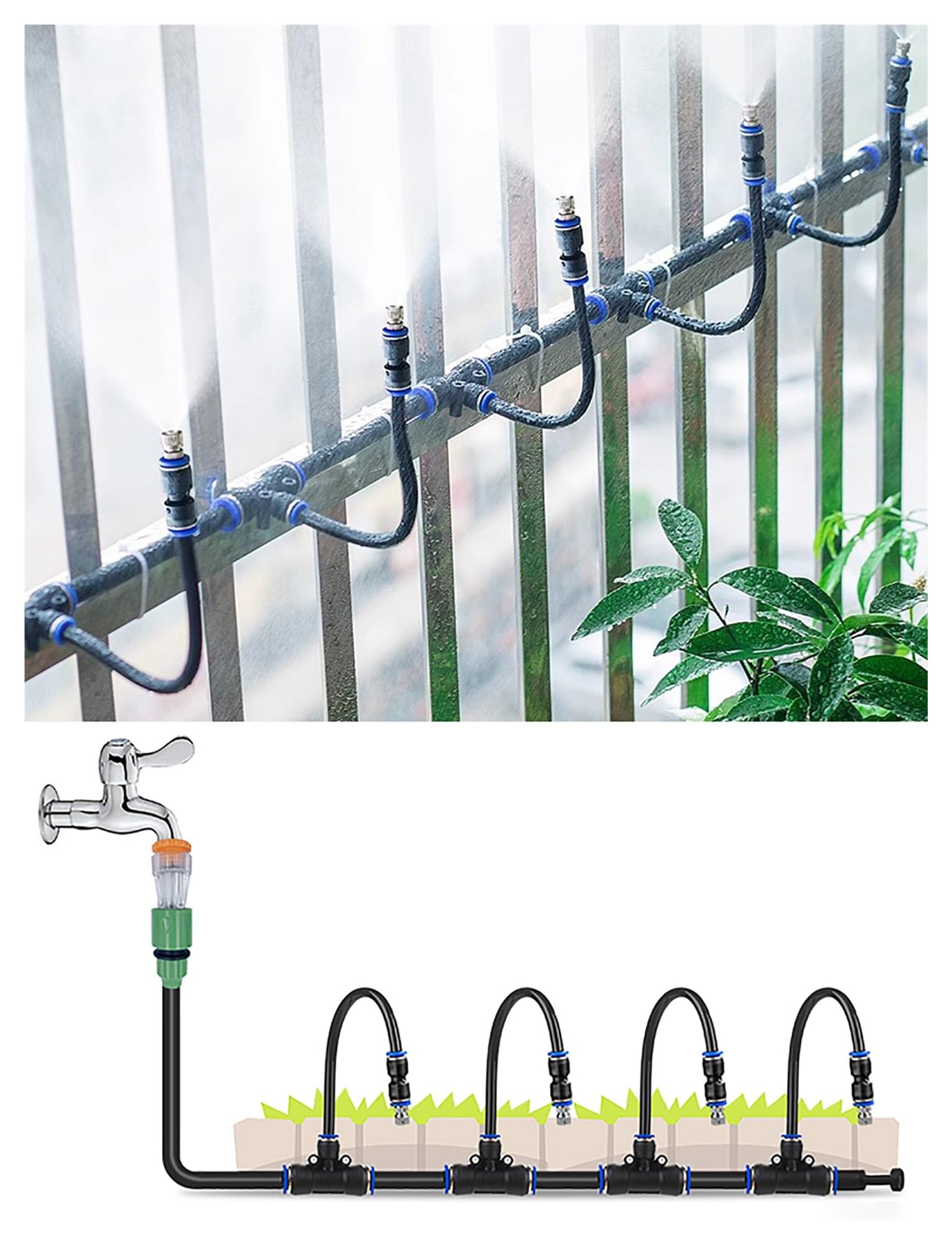 Kit di irrigazione a goccia, irrigazione automatica da giardino pieghevole a 360°, irrigazione a goccia automatica, ugello flessibile regolabile, spruzzatore in rame for prato, serra, giardino(10meter