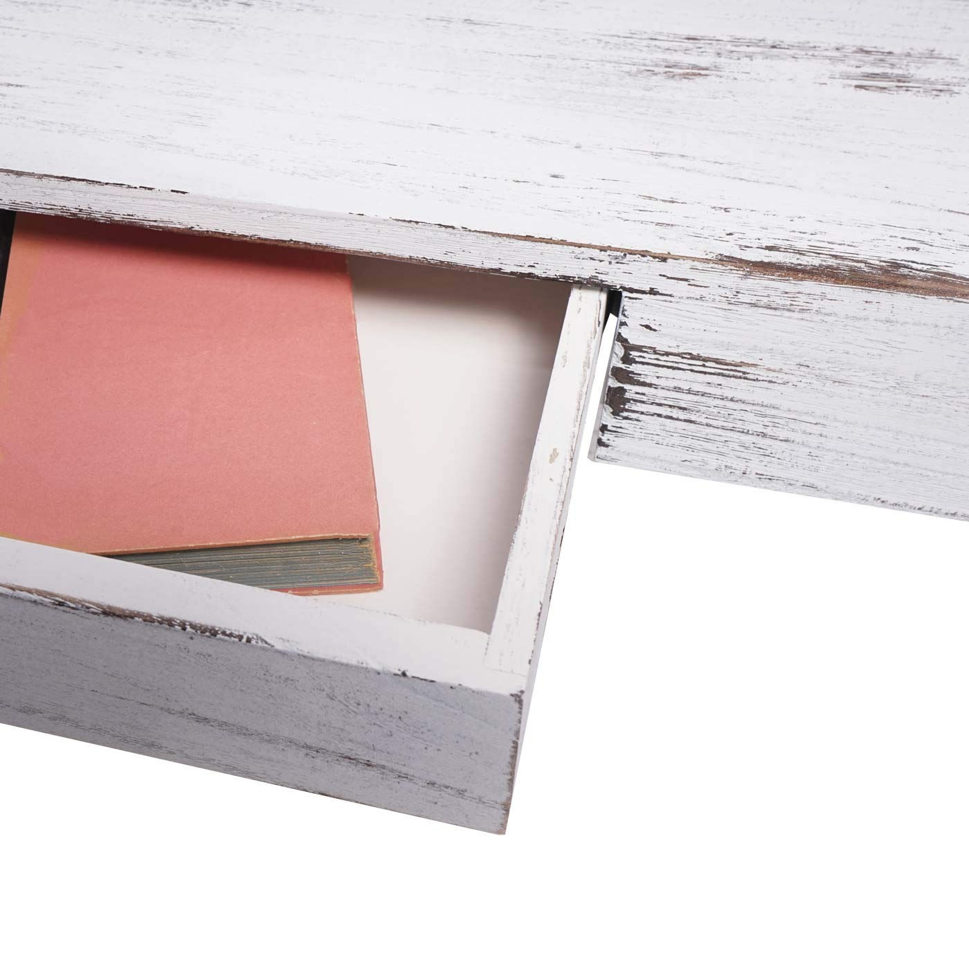 Mendler Estantería de pared HWC-H37 con cajón de madera maciza, 8 x 80 x 25 cm, color blanco | Estantería flotante para pared, estantería colgante