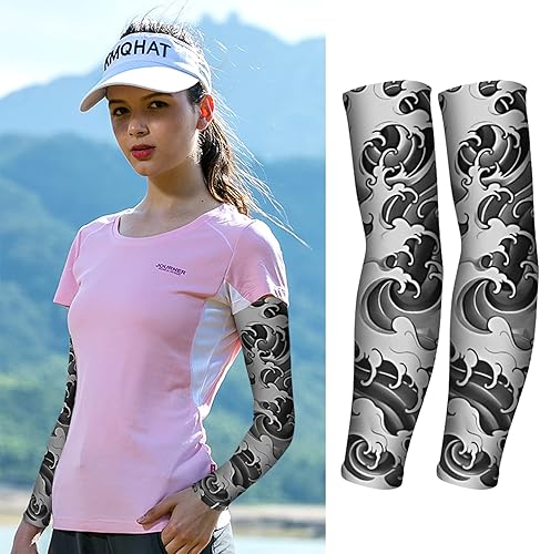 Vista 36 de Aresvns Halloween Makeup Tattoo sleeves, Premium Cooling Arm Sleeves for Men and Women UV Sun Protection Arm Sleeves Guardián