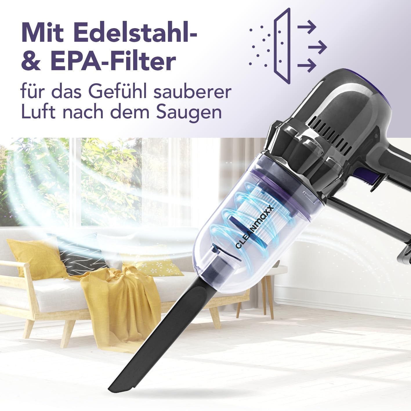 CLEANmaxx Akku Staubsauger | 2in1 Handstaubsauger & Bodenstaubsauger | max. 30 Min. Laufzeit | kabellos, leistungsstark, wiederaufladbar | mit Verlängerungsrohr (80 cm) & Düsen-Set