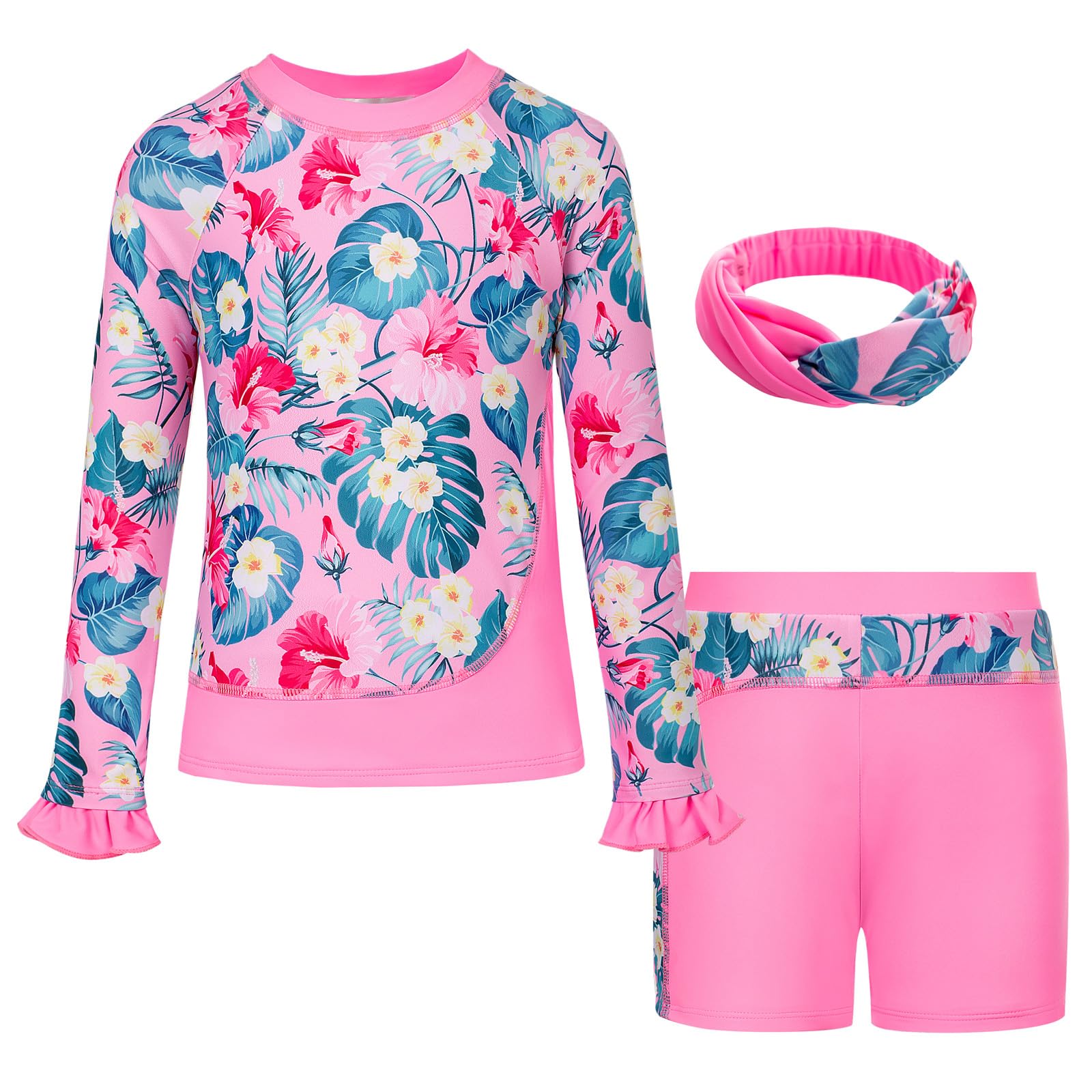 GRACE KARINTraje De Baño para Niñas Traje De Baño De Manga Larga + Bañador + Diadema Traje De Baño Rash Guard