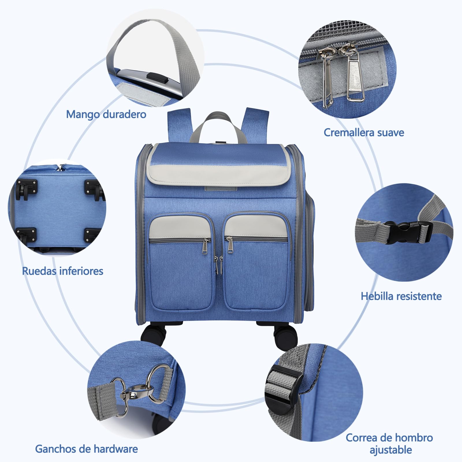 Galatée Mochila para Perros con Ruedas Extraíbles, Bolsa De Viaje para Perros Aprobada por Aerolíneas, Carriola Plegable para Mascotas con Ventanas De Malla para Ventilación(Gris)