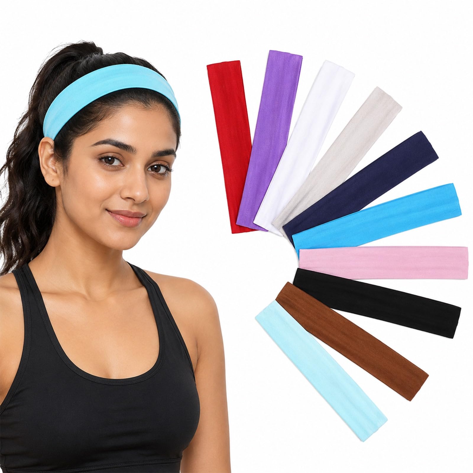 10 Pcs Gym Head Band for Women, Multi-Color Elastic Headbands Stretchable Sweatproof Sports Headband for Women Non-Slip Comfortable Head Band, Use to Yoga Gym and Everyday Wear-image-47