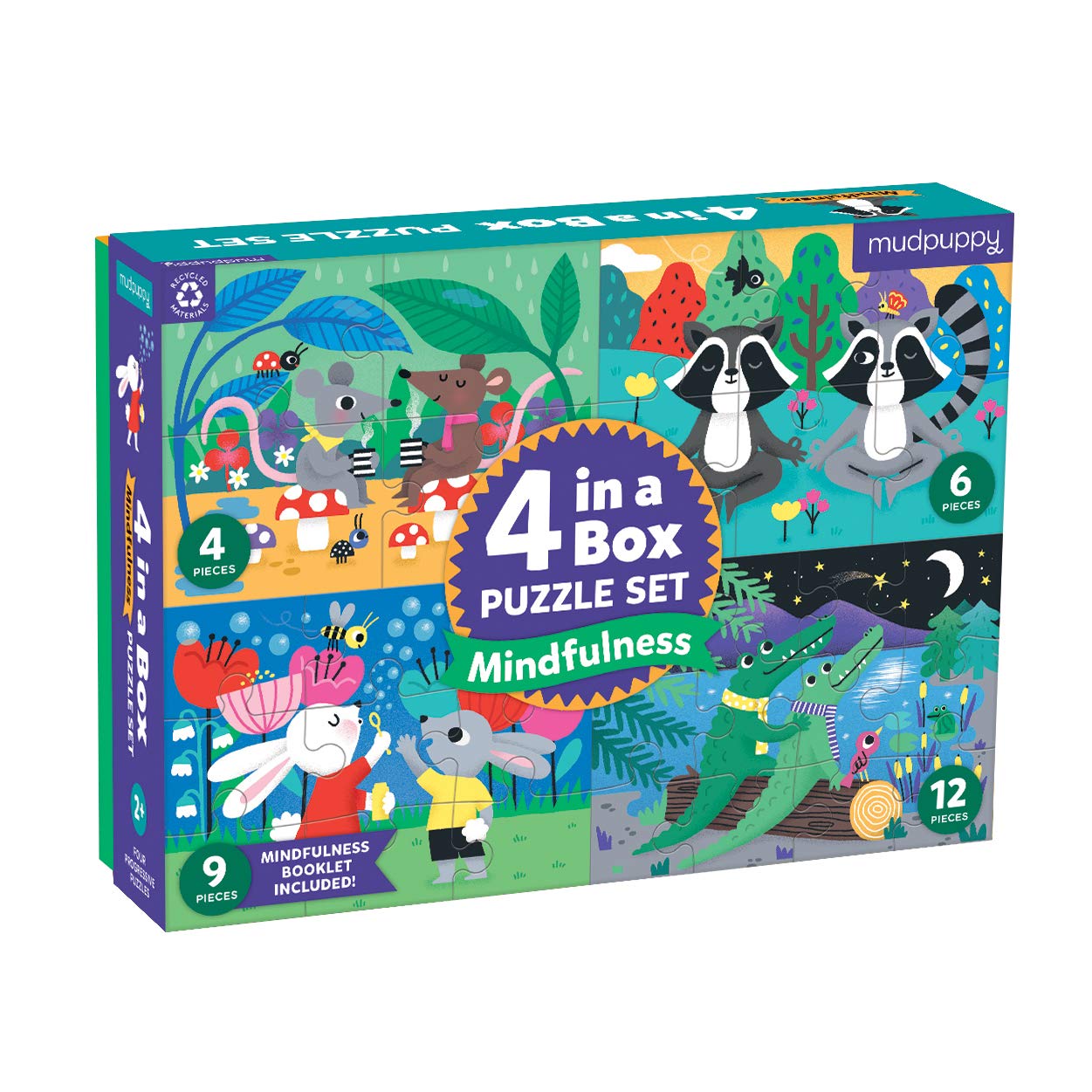 MudpuppyMindfulness 4-in-a-Box Puzzle Set – Includes 4 Progressive Jigsaw Puzzles for Kids with 4-12 Pieces – Features Colorful Animal Illustrations for Ages 2-5