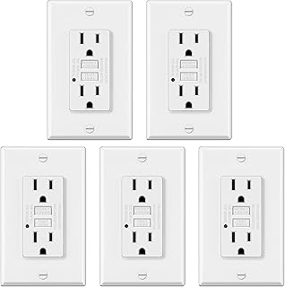 5 Pack - ELECTECK 15 Amp Non-Tamper Resistant GFCI Outlets, Decor GFI Receptacles with LED Indicator, Ground Fault Circuit Interrupter, Wallplate Included, ETL Listed, White