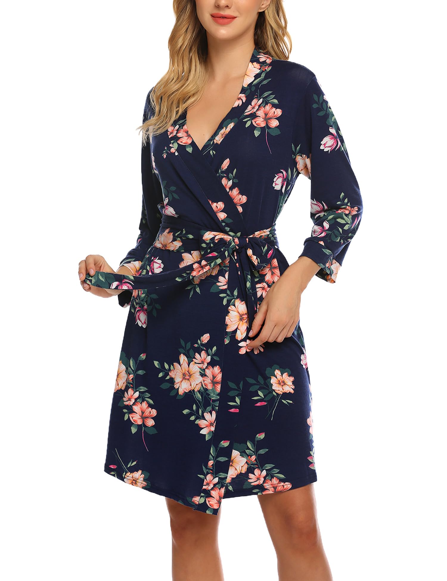 HOTOUCH Womens Robe Lightweight Short Knit Bathrobe Soft Ladies Sleepwear with Pockets