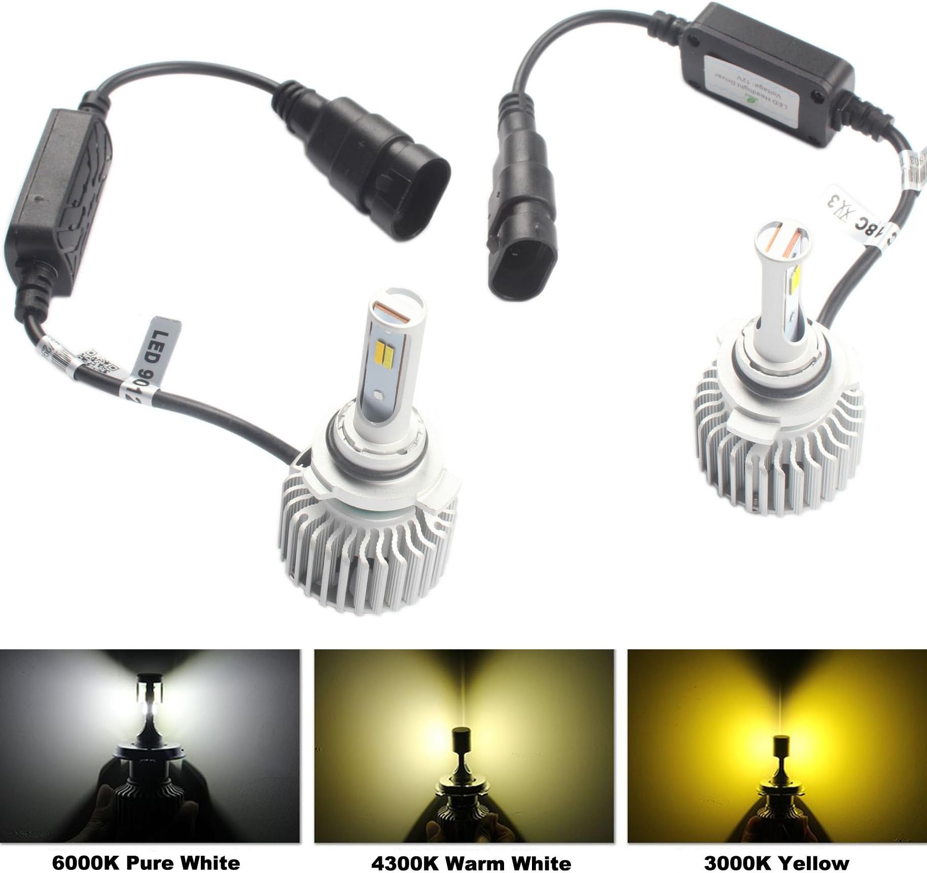 ANFTOP 9006 HB4 Car LED Headlight Bulbs Conversion Kit 60W 6000LM 6000K White / 4300K Warm White / 3000K Yellow 3 Color Temperature All In One Auto Headlamp Plug and Play 12V DC