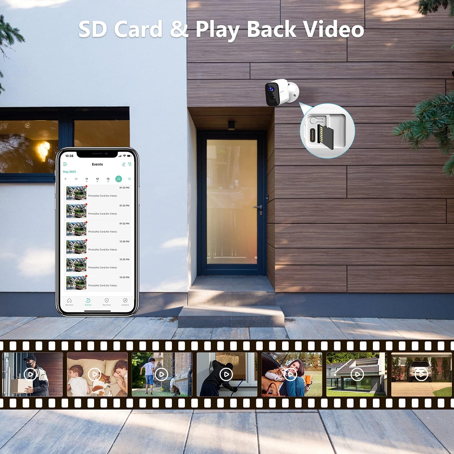 Smartphone screen showing video playback timeline with SD card icon