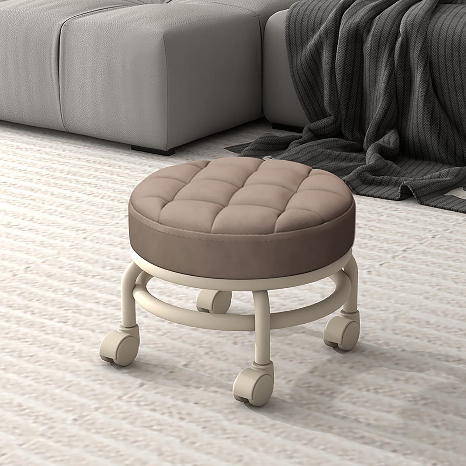 ZAJCI Rollende kruk 360 roterende rolstoeltjes, lage rolstoelkrukken, lederen kussen rolstoelen met rugleuning, ronde rolstoel voor thuiskantoor fitness (kleur: B-1, maat: 42 x 42