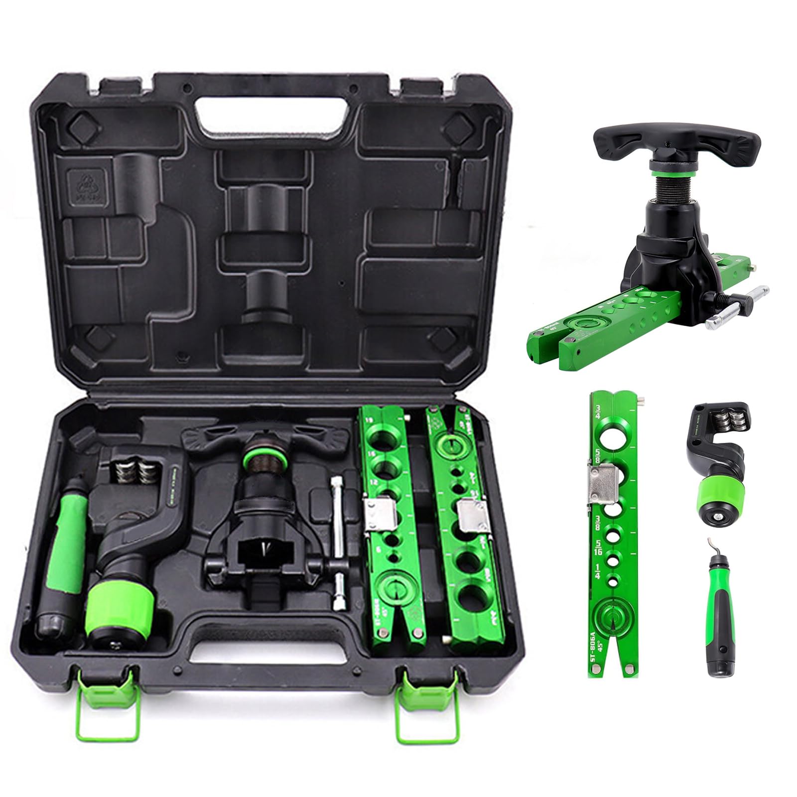 Dudgeonniere Climatisation,5 in 1 Kit Utils d'Évasement,Dudgeonnière Kit de Coupe-Tube pour Tuyaux en Cuivre 1/4" à 3/4" et 6 à 19 mm,Outil D'évasement Excentrique à 45 Degrés