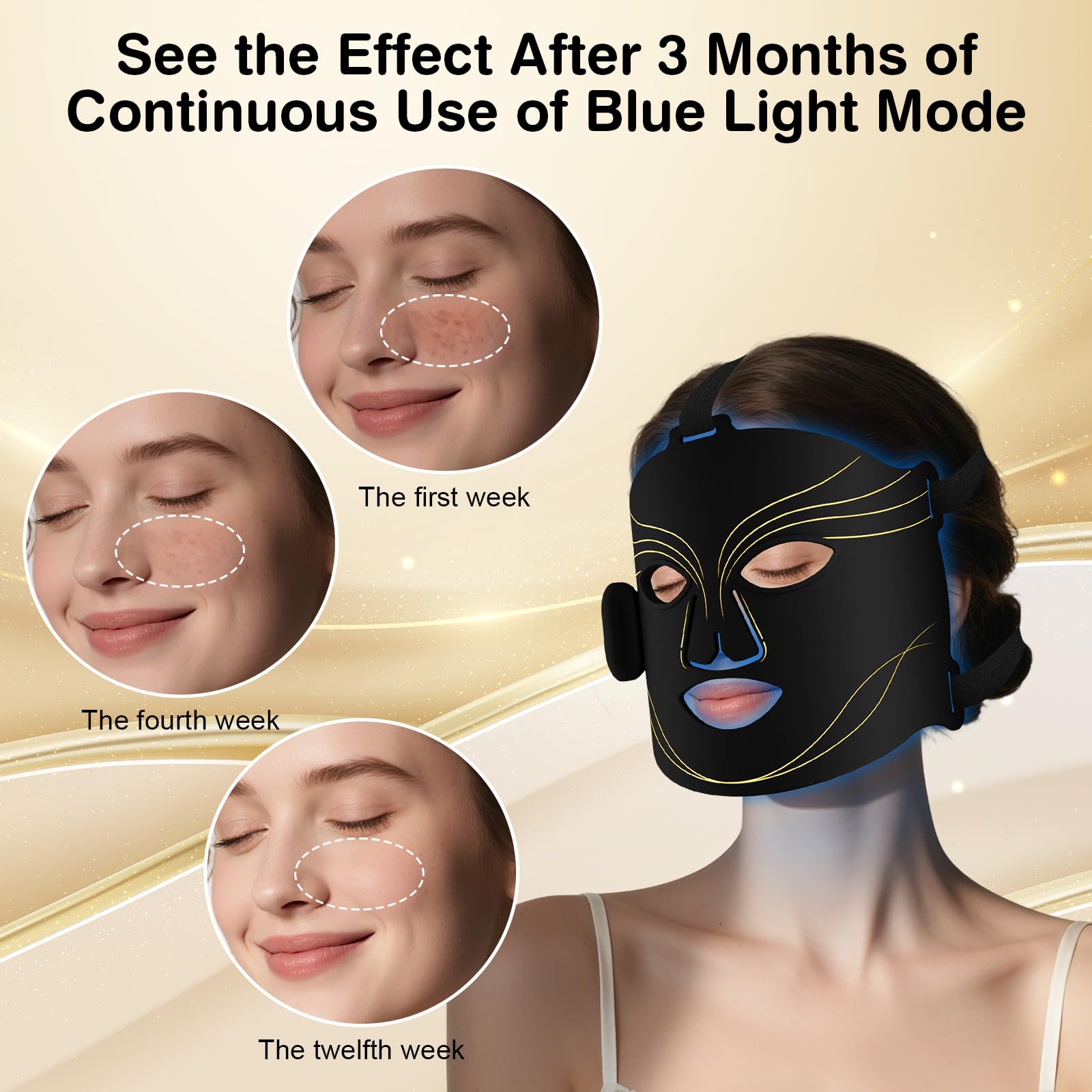 Hottoerak LED Maske Gesicht Kabellos Für Frauen, Rotlicht Maske Gesicht Für Beauty-Routine Zuhause, 660nm 850nm 415nm, 74 LEDs, Silikon Gesichtsmaske LED, 2 Modi, Timer, Augenpad