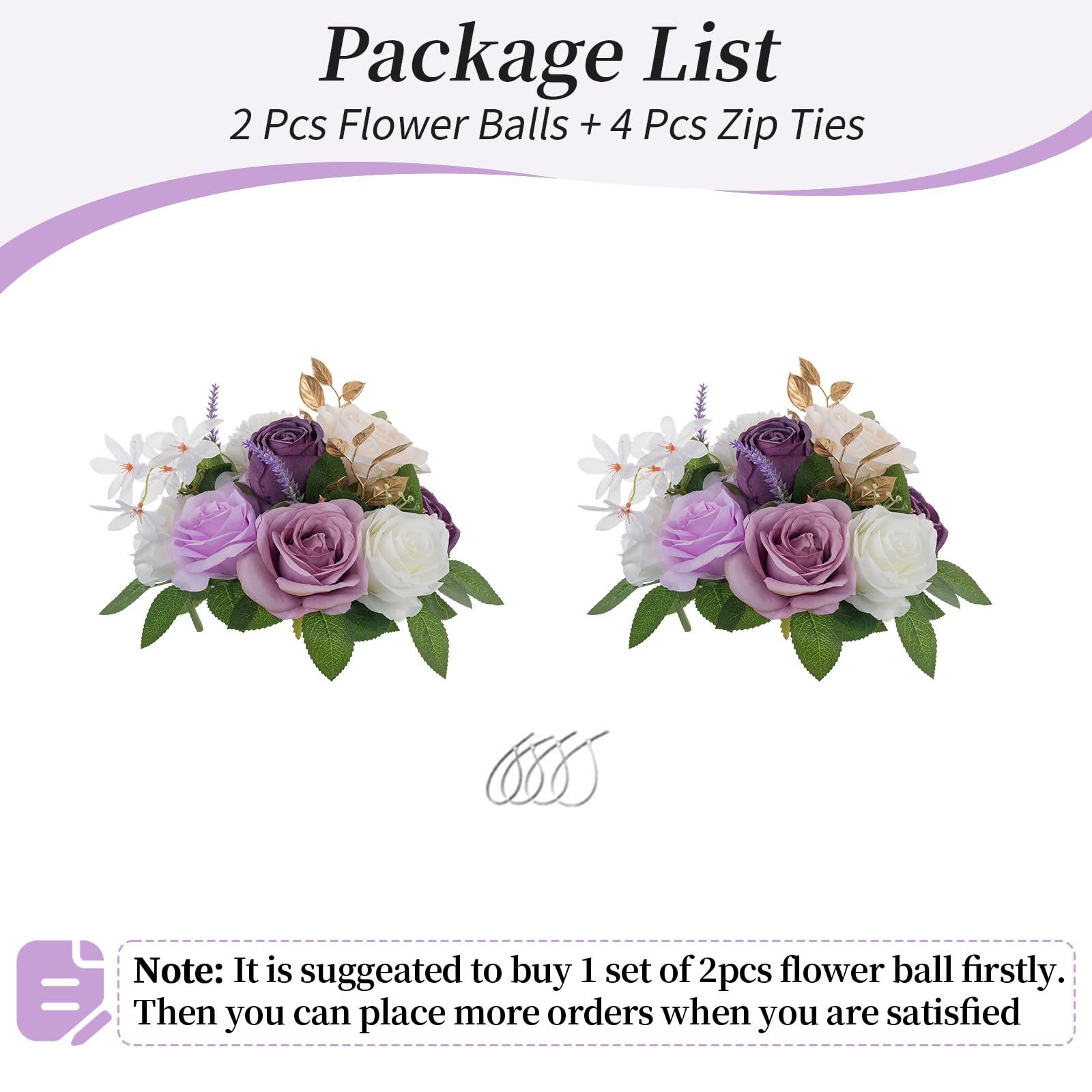 BLOSMON Artificial Flowers Ball Wedding Centerpieces 2 Pcs Lilac Rose Artificial Flower Center Pieces Decoration for Table Silk Kissing Ball Faux Floral Bouquet Arrangements for Home Party DIY Decor