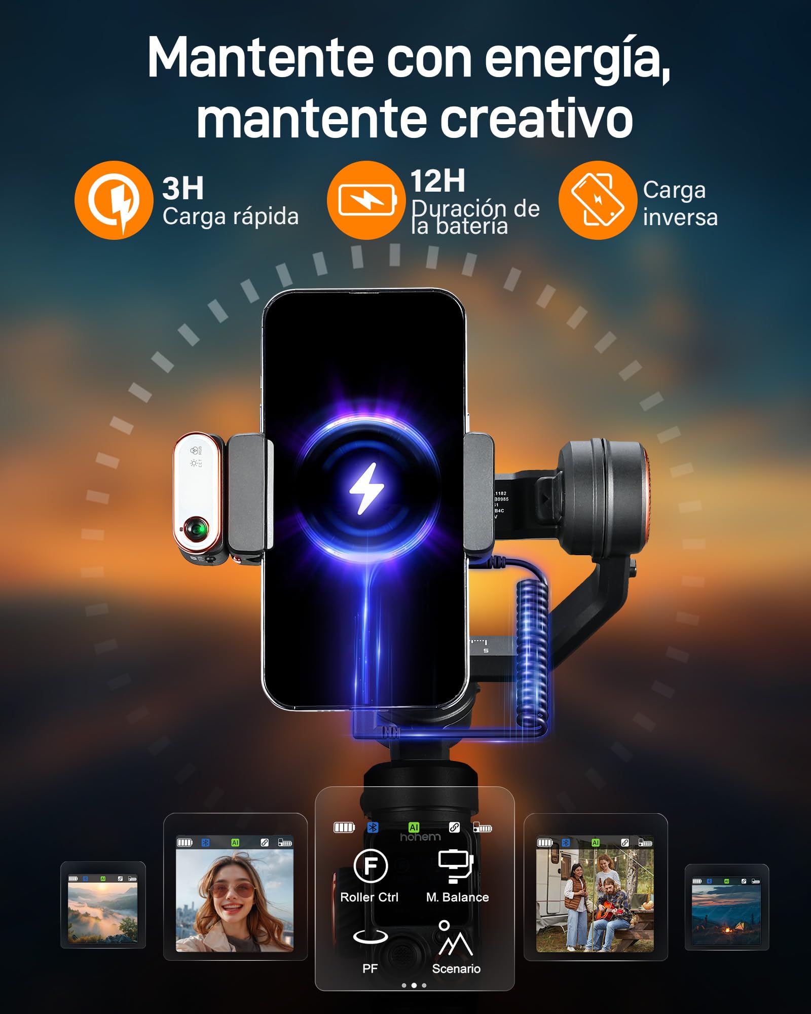 hohem iSteady M7 Gimbal Smartphone, Estabilizador de Cardán para teléfono con Seguimiento AI, Control Remoto táctil Desmontable 1,4", Barra Extensible integrada, luz de Relleno, para Video, Youtube