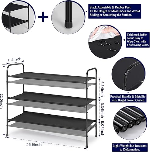 Miniatura 10 de MAX Houser Zapatero de metal de 4 niveles, organizador de almacenamiento de zapatos independiente, torre de zapatos de rejilla de alambre para