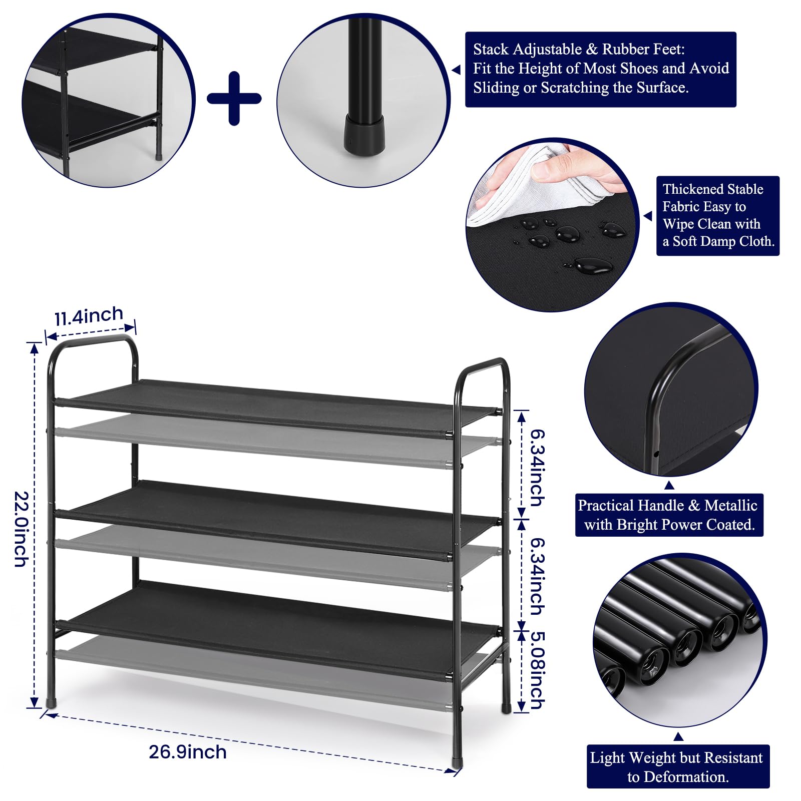 Zapatero de 3 niveles, estante de almacenamiento de zapatos de metal para 9-12 pares, fácil de montar, entrada, dormitorio, negro 2