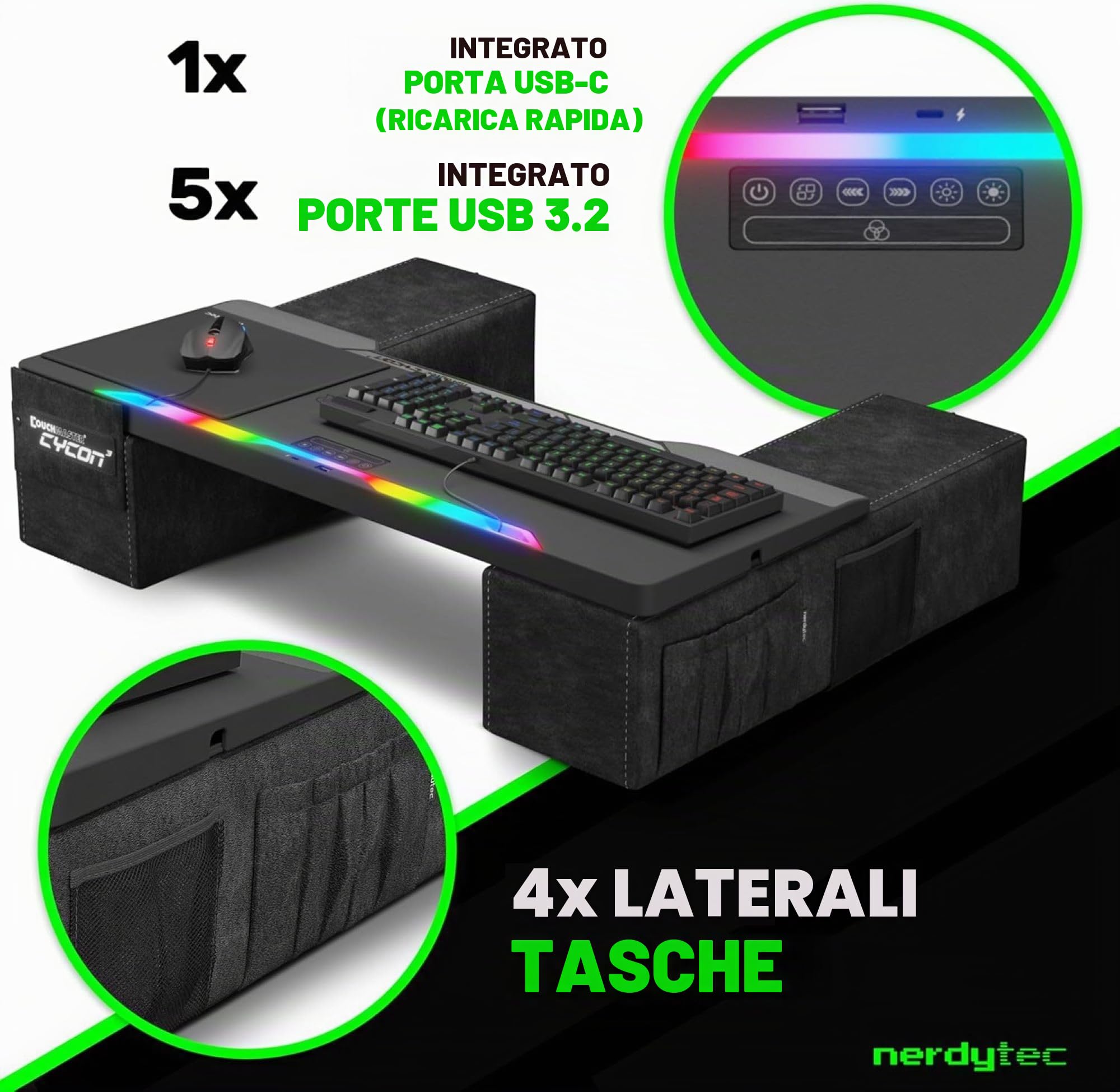 Couchmaster® CYCON² - Black Edition - gaming pad del divano per mouse e tastiera (per PC, PS4/5, XBOX One/Series X|S)