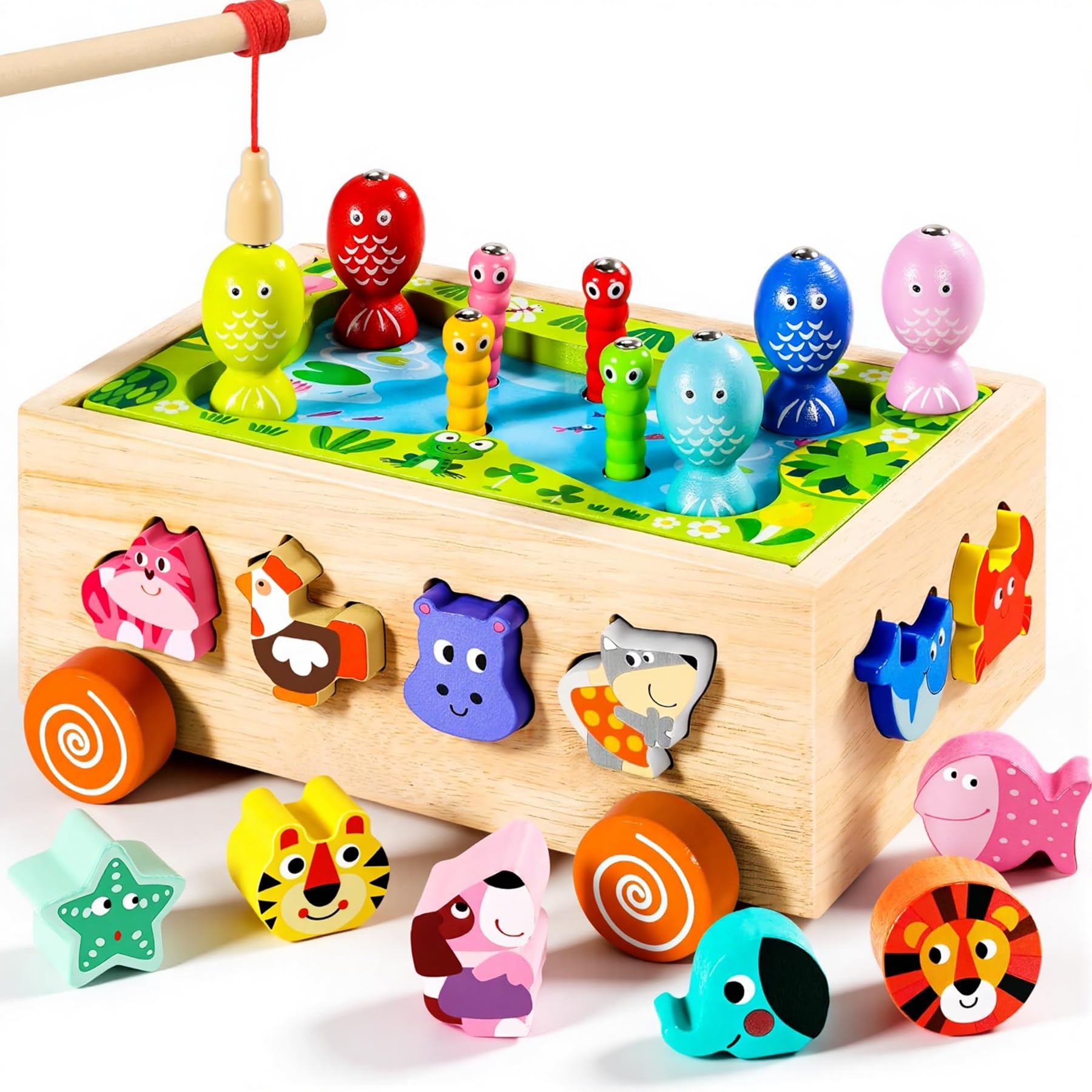 COOLJOYA Montessori Spielzeug ab 1 Jahr | Magnetisches Holzspielzeug Motorikspielzeug | 7-EN-1 Stapelspielzeug Lernspielzeug 1 Jahr 2 3 4 Jahre Mädchen Junge Kleinkind