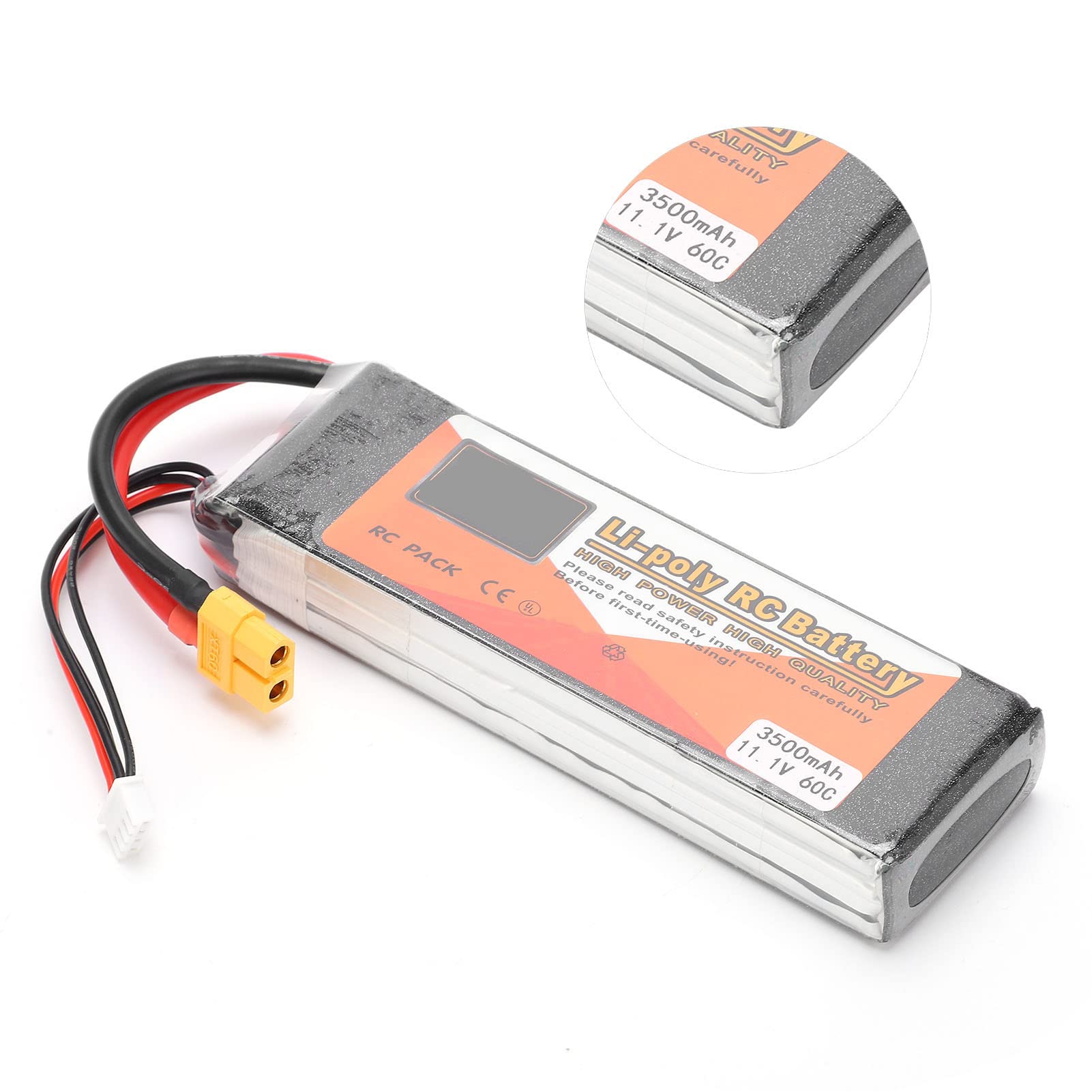 Yctze Pacco Batteria Lipo 11,1 V 3500 MAh 3S 60C, Batteria RC Ad Alta capacità con Spina XT60, per Droni Aeroplani e Barche per Auto RC