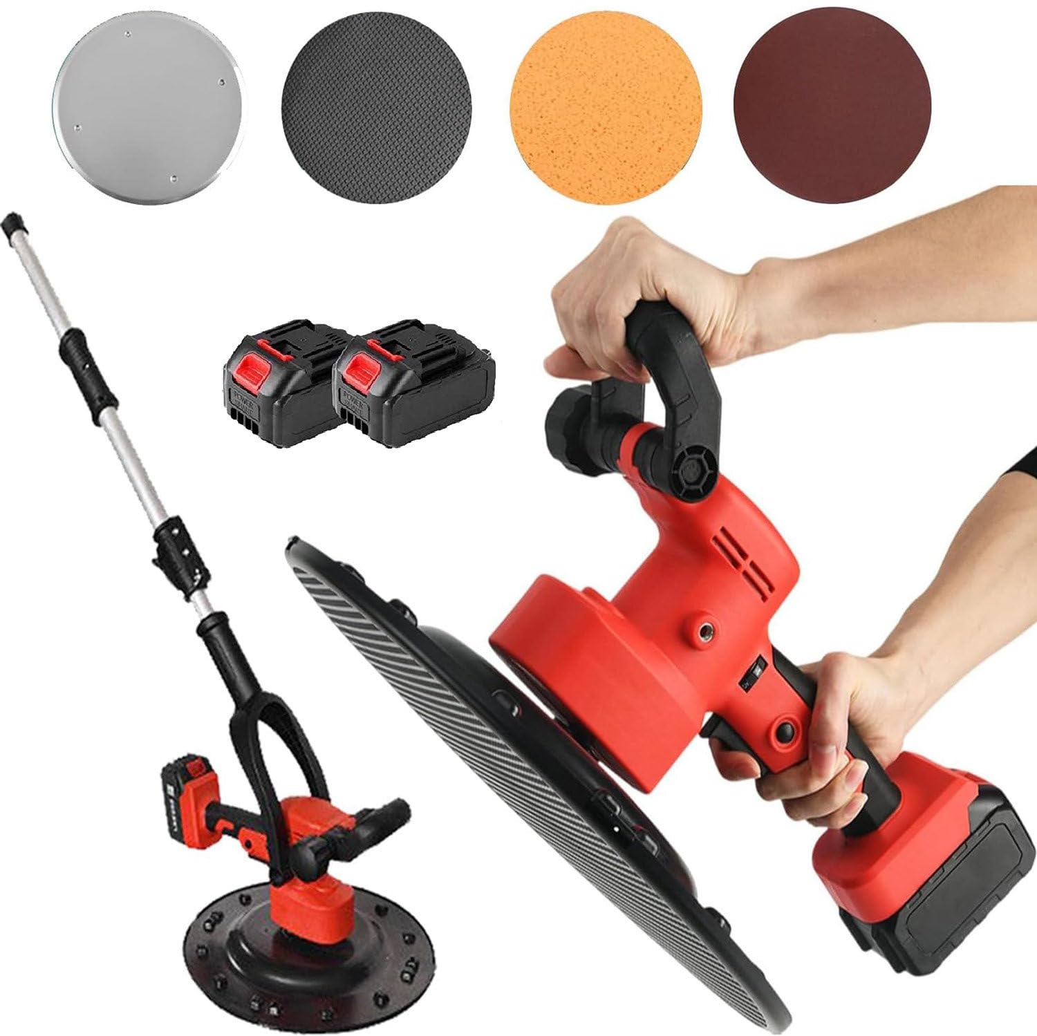 SBCGFY Electric Concrete Trowel Machine, 1680W Wall Smoothing Polishing Tool, 200 Rpm, Handheld 6 Speed Adjustable For Mortar Layer Construction,2Battery