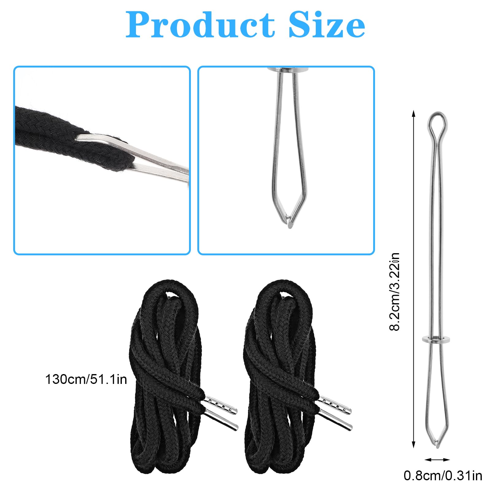 Lot De 6 Cordons De Serrage 130 Cm + Enfile-cordon - Pour Pantalon, Short, Veste, Remplacement Facile, Noir Et Blanc