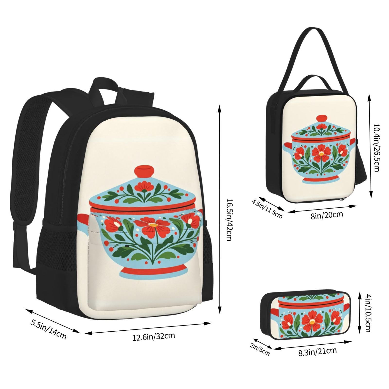 Dala Painting - Juego de mochila de almuerzo 3 en 1, bolsa de viaje para viajeros, bolsa de almuerzo aislada para el trabajo con funda para laptop