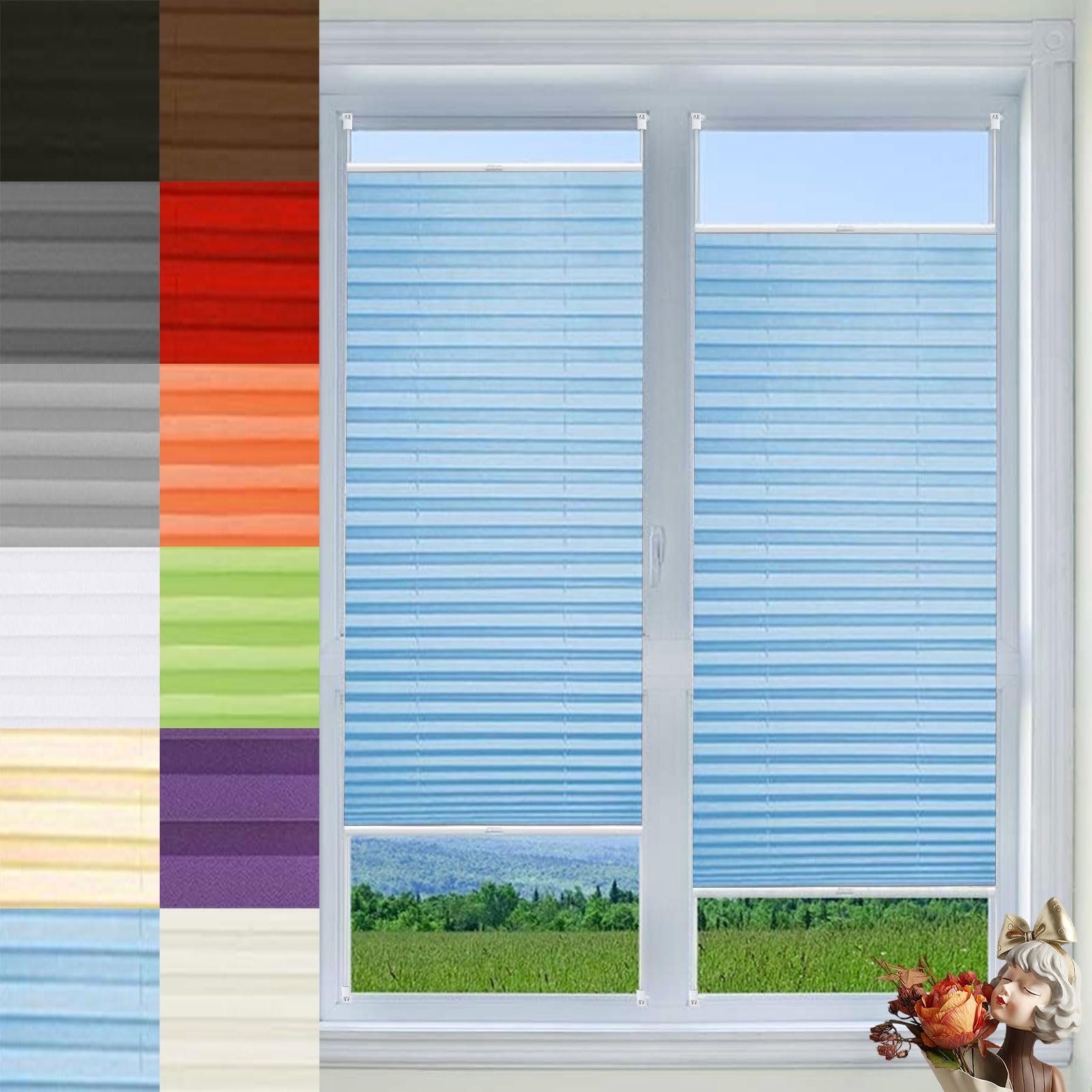 Stores enrouleurs bleu ciel pour fenêtre de salle de bain protection intimité 30x110