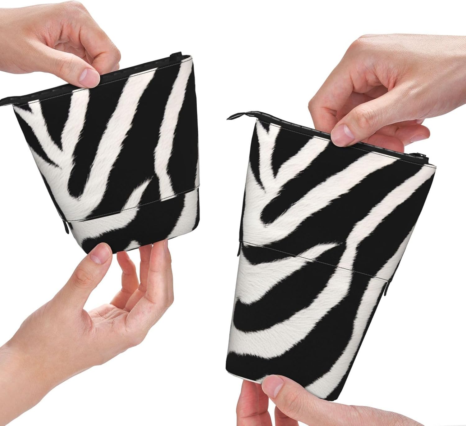 Zebra Animal Pencil Case Standing Pencil Bag with Zipper Telescopic Pencil Pouch Pop Up Pen Holder Portable Cute Makeup Bag for Women Men image 5