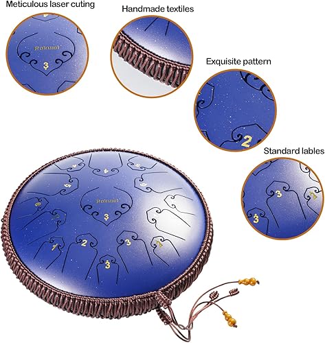 Miniatura 5 de Tambor de lengua de acero de 14 pulgadas y 15 notas Instrumento de percusión Lotus Hand Pan Drum con gama ultra amplia y mazos de tambor Carry Ba