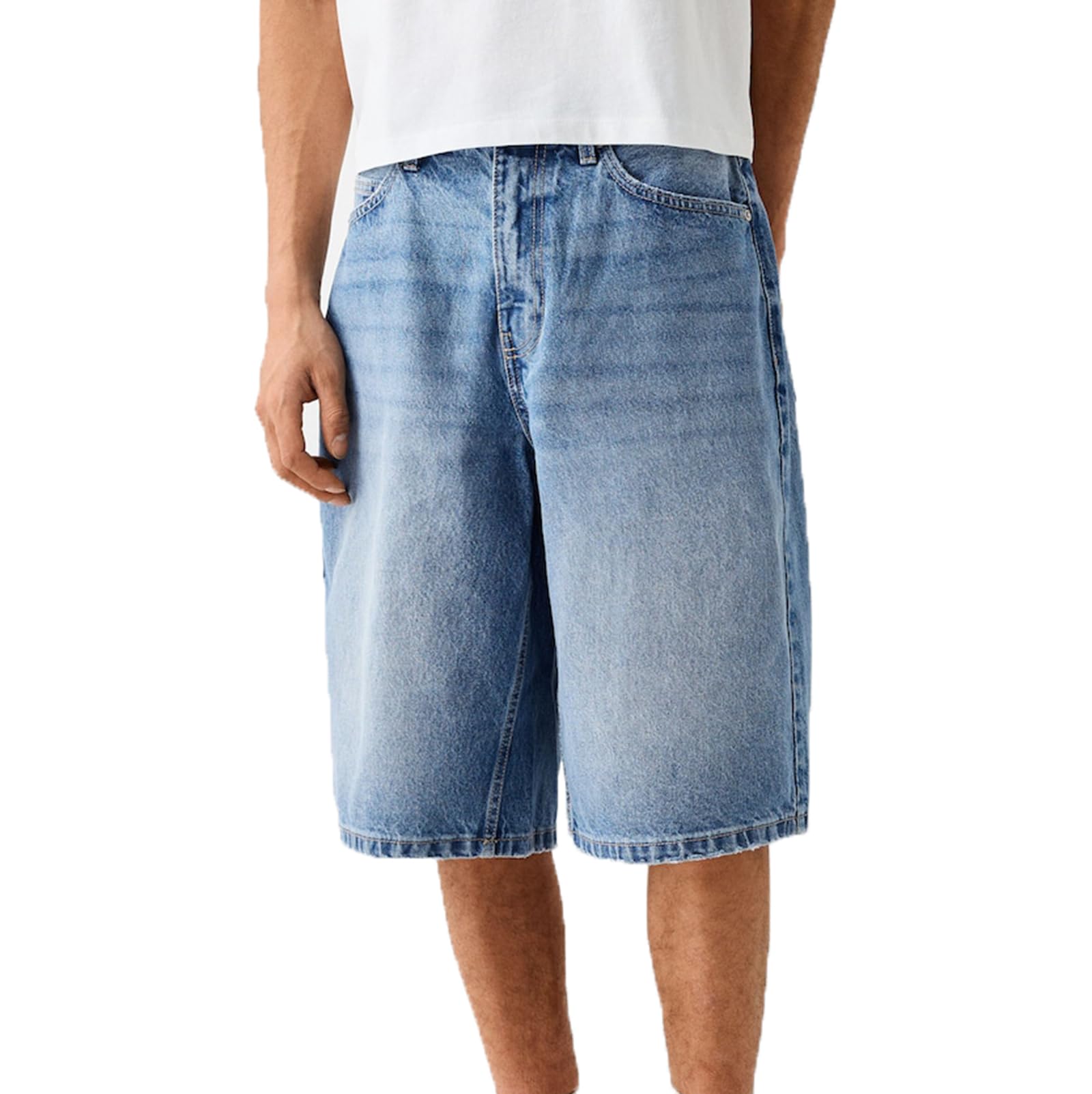 Baggy Jean Shorts for Men Casual Loose Fit Hip Hop Skateboard Denim Shorts
