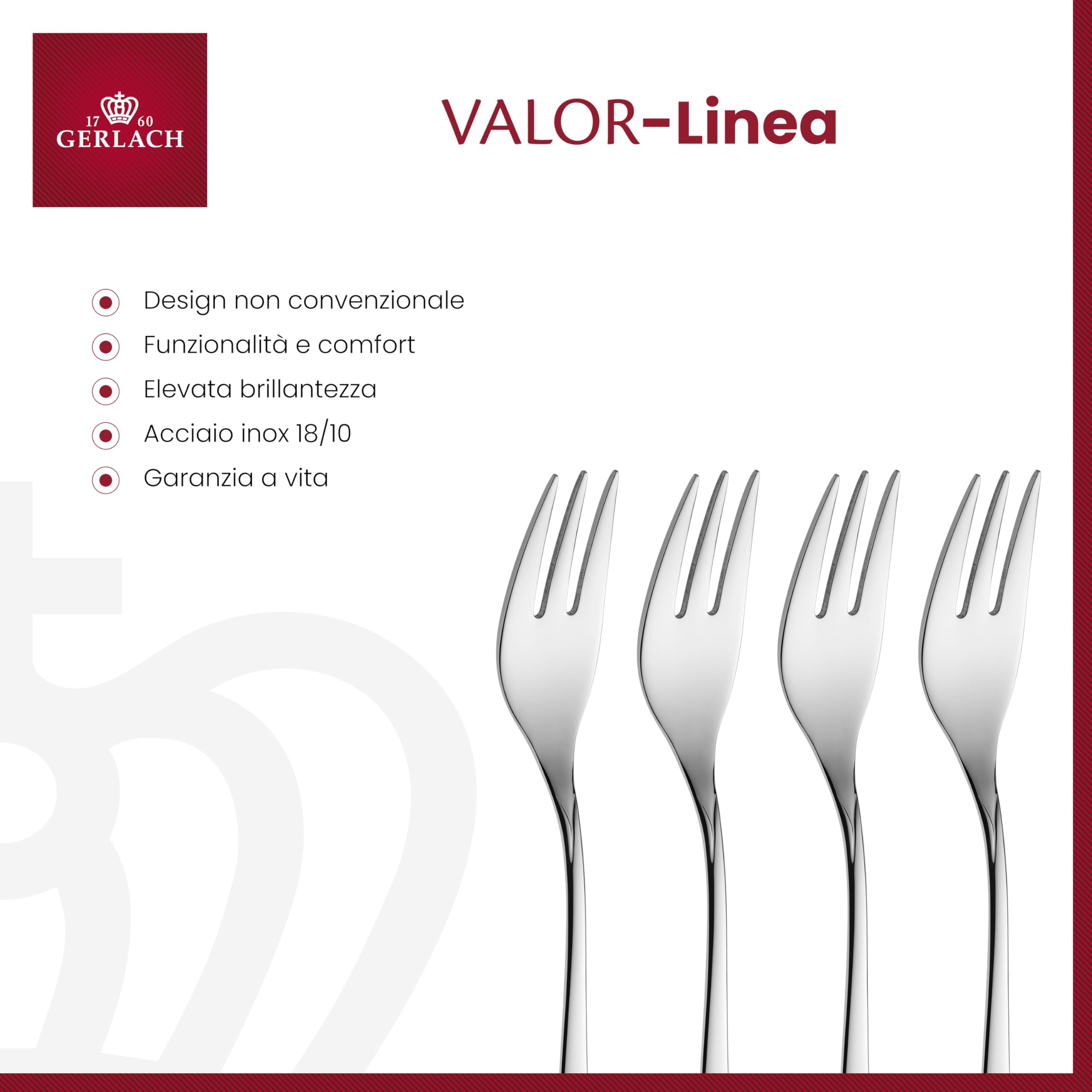 Gerlach forchette da Dessert Lucido Valor, Acciaio Inox, Argento, 20 x 15 x 2.5 cm, 6 unità