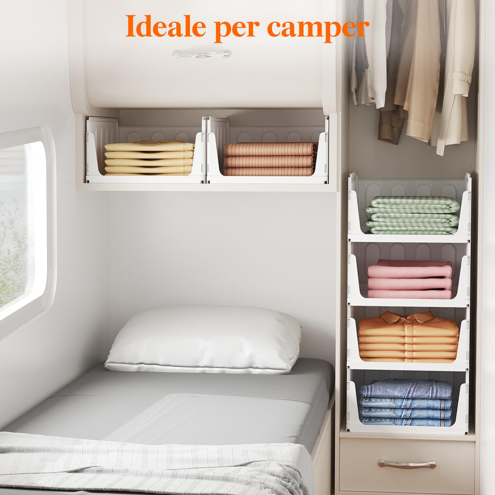 Lifewit Organizer Armadio Interno, Impilabili Contenitori per Vestiti, Contenitori con Cassetti Salvaspazio Estraibile, Scatole Portaoggetti per Cucina, Bagno e Camera da Letto, 24L, Bianco, 5 Pezzi