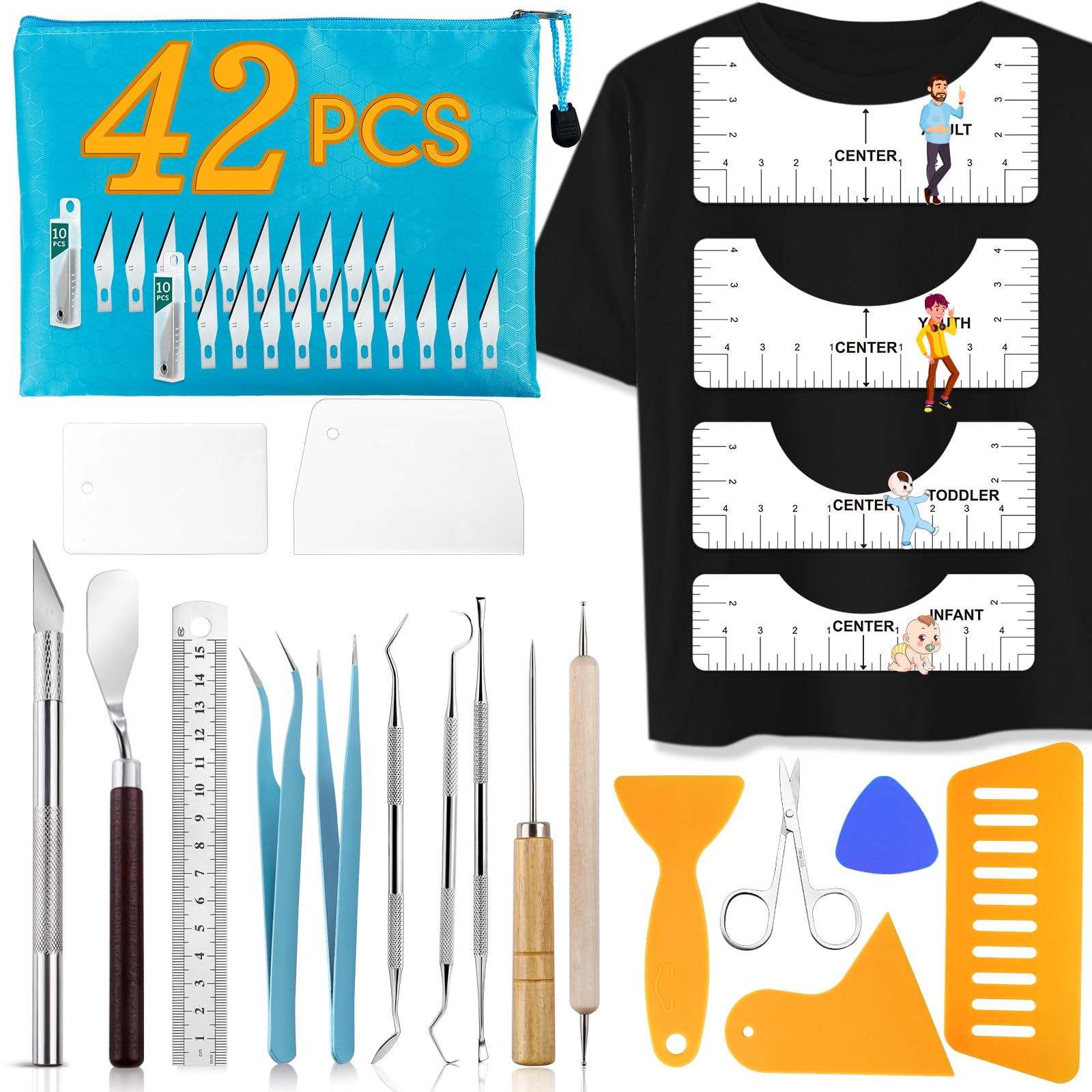42pcs Vinyl Weeding Tools with T-Shirt Ruler Guide, Craft Tools Set for DIY Heat Transfer…