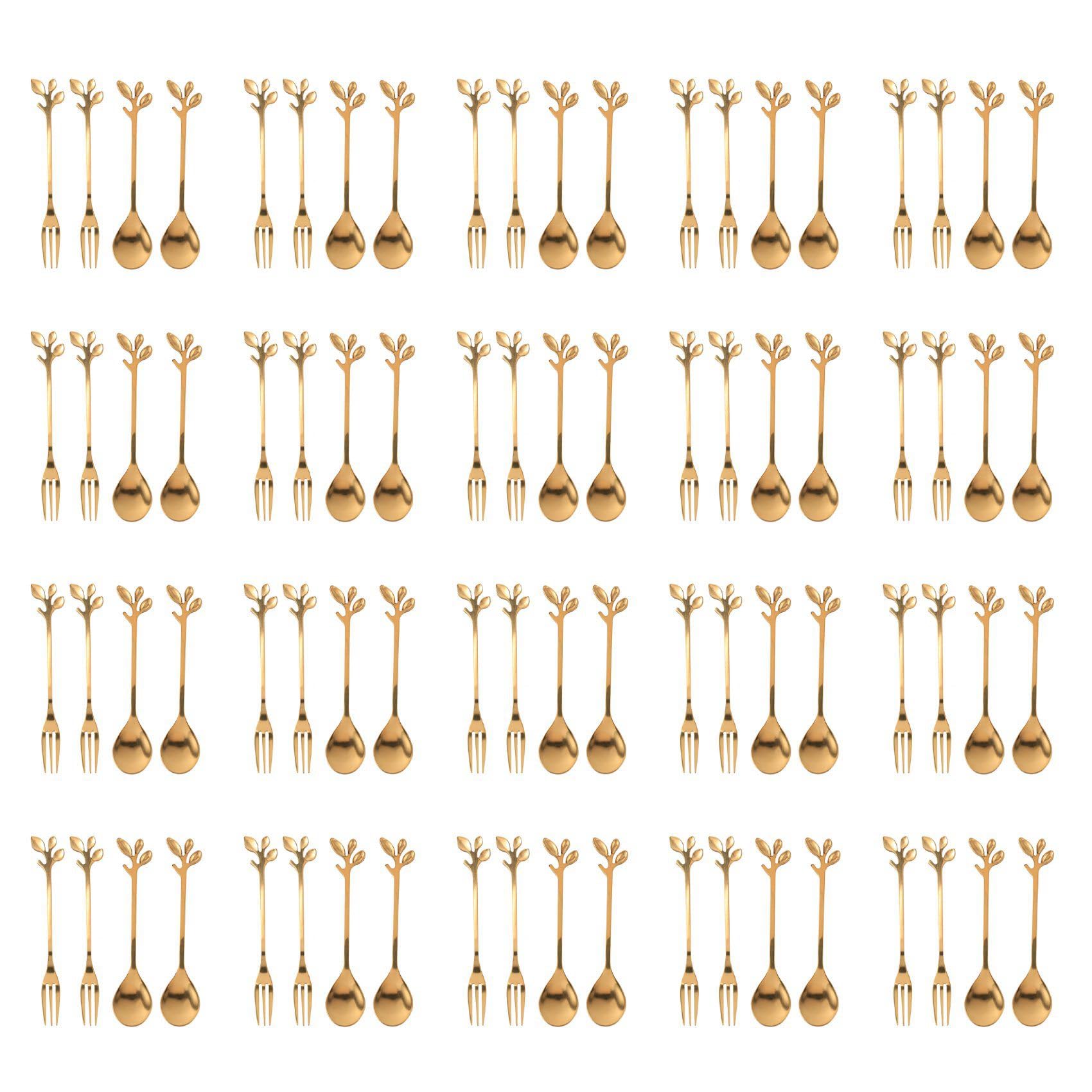 Hndhbfgrt Tableware Coffee Spoon Fork,80 Pack(40 Spoons 40 Forks) Little Demitasse Espresso Spoon 4.7 Inches
