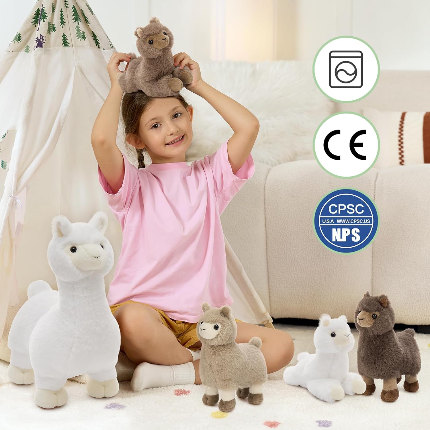 MaoGoLan 5Pcs Llama Stuffed Animal Set, 17.7" Large Alpaca Plush Toy with 4 Babies, Soft Llama Stuffy Birthday Christmas Easter Gift for Kids Girls Boys, Cute Alpaca Plushie Room Decor