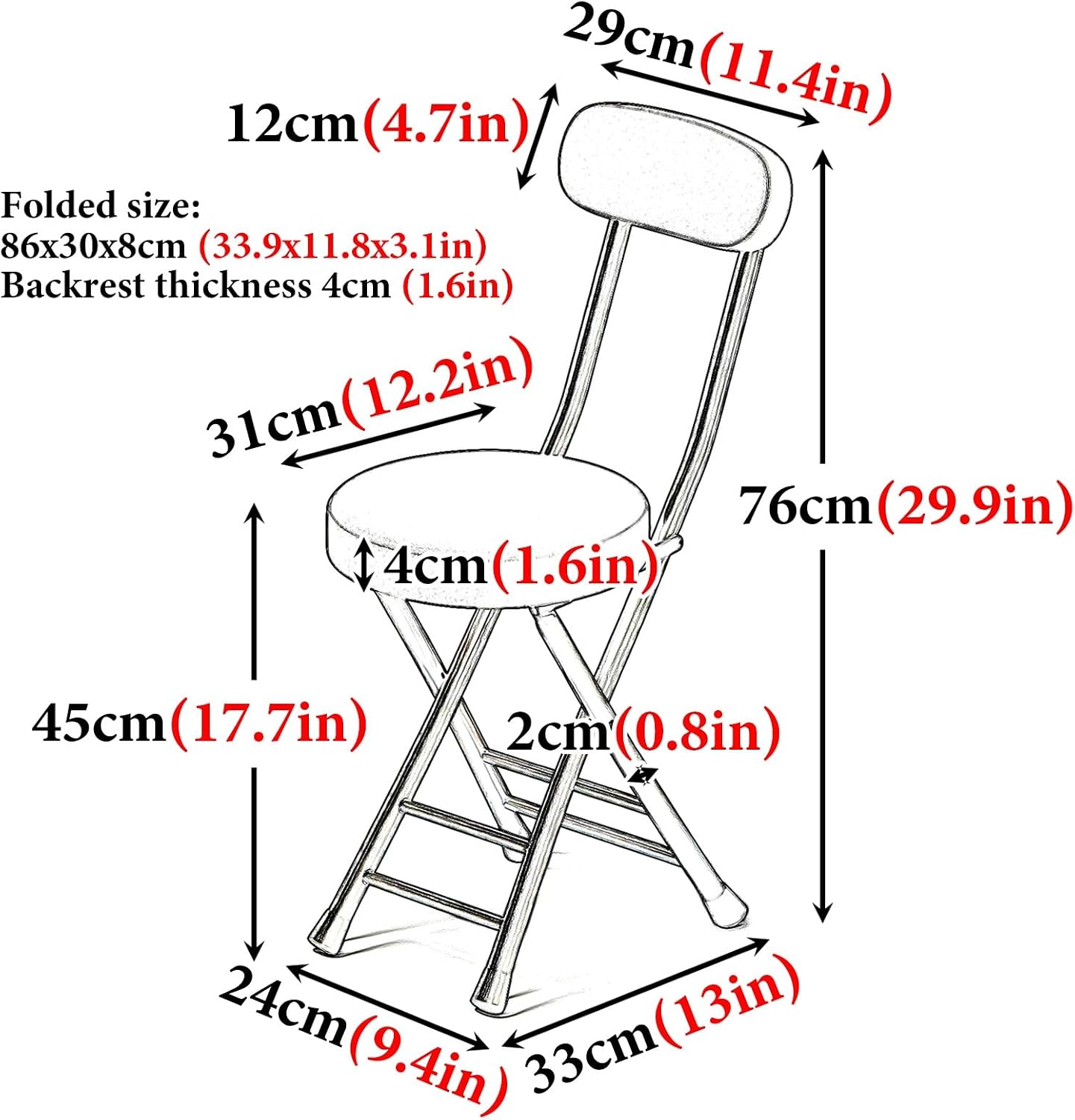 Stools to Sit on Folding with Backrest Padded Seat Easy Fold and Storage
