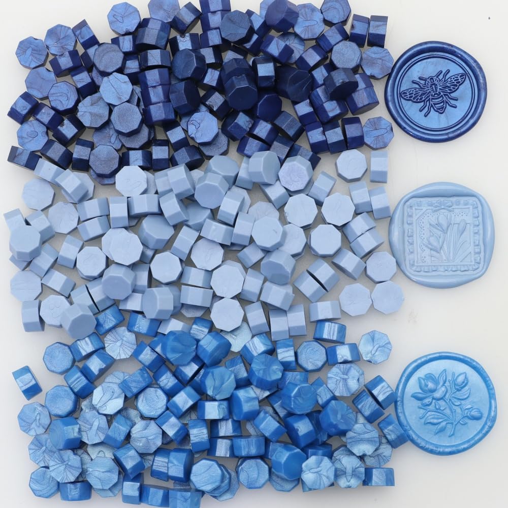 Sealing Wax Beads Kit, Atopbb 300pcs Mixed Blue Color Wax Seal Beads, 1pcs Wooden Wax Seal Warmer, 1pcs Melted Spoon and 10pcs Tea Candles for Wax Sealing Stamp Kit (300, Mixed Blue) image 2