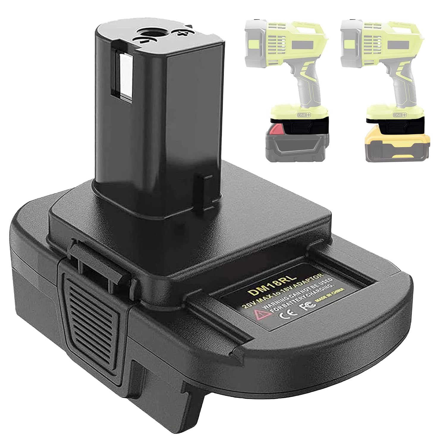 Maki Battery Adapter for Dewalt and Milwaukee 20V/18V Li-Ion Convert to Ryobi 18V P108 ABP1801 (DM18RL)