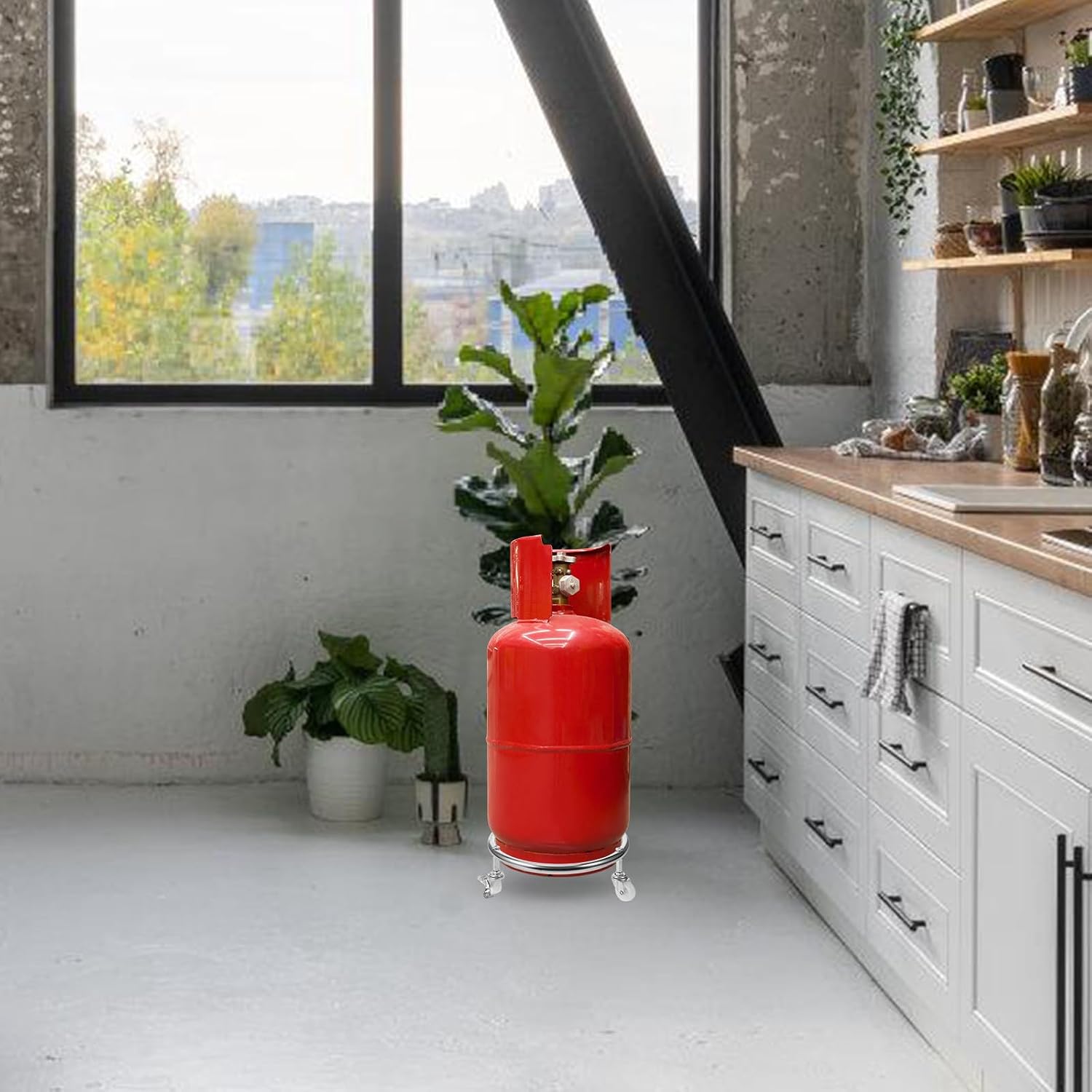 Gas Cylinder Stand with Wheels, Stainless Steel Base for Propane Tanks