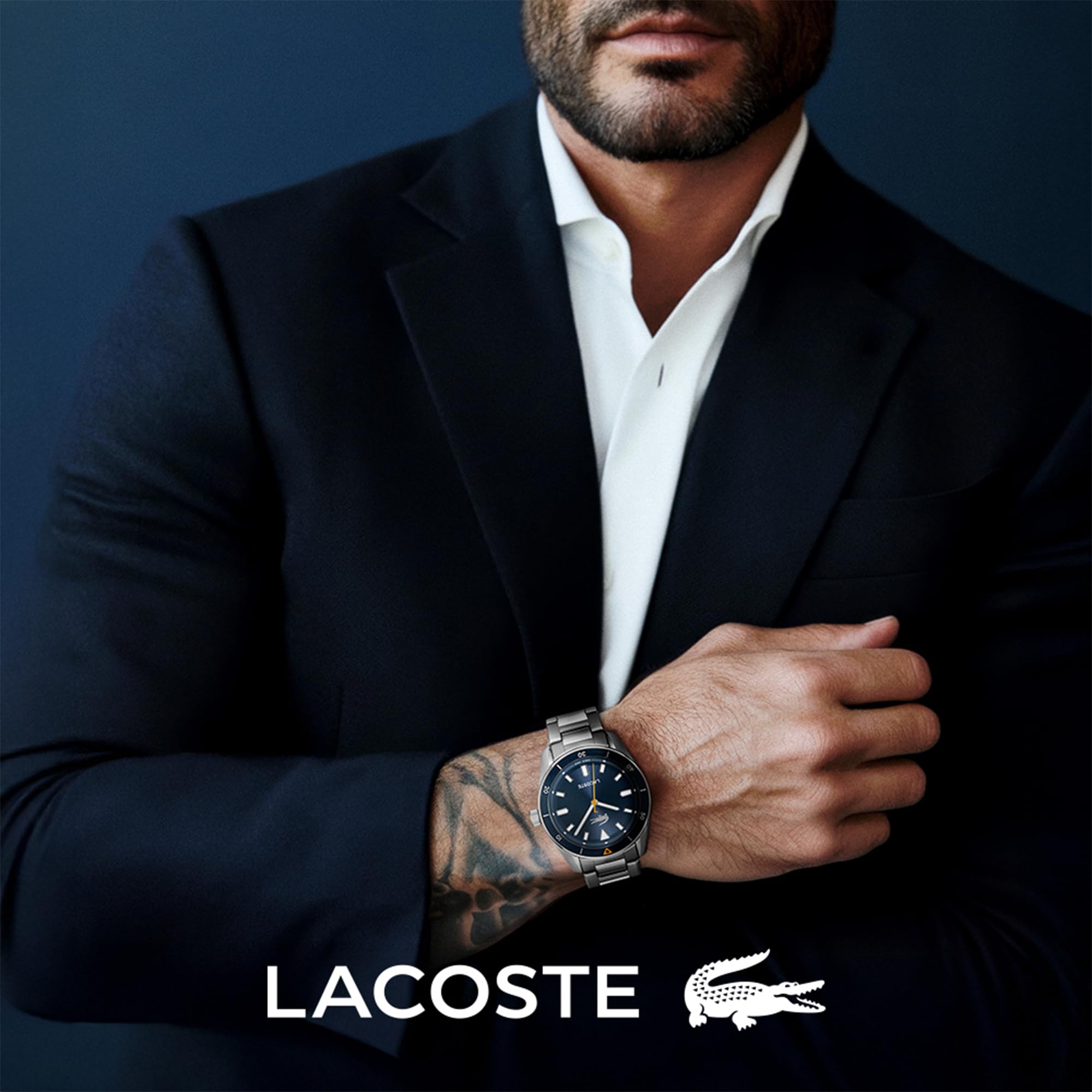 Lacoste Uhr mit DREI-Zeiger-Quarzwerk für Herren Kollektion Boston mit Silbernes Edelstahlarmband - 2011424